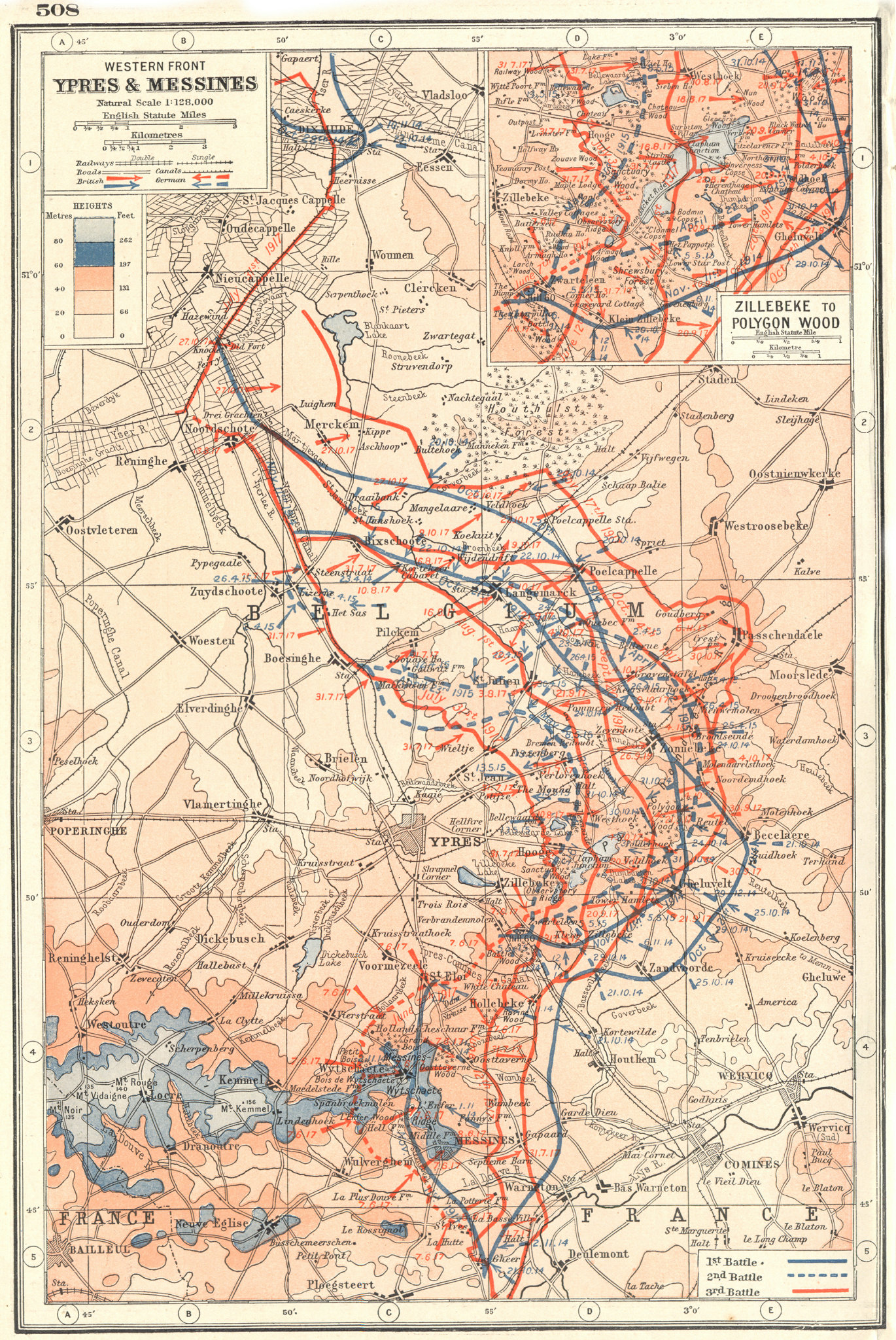 WESTERN FRONT.Ypres Messines;Zillebeke-Polygon Wood. 1917 battle lines ...