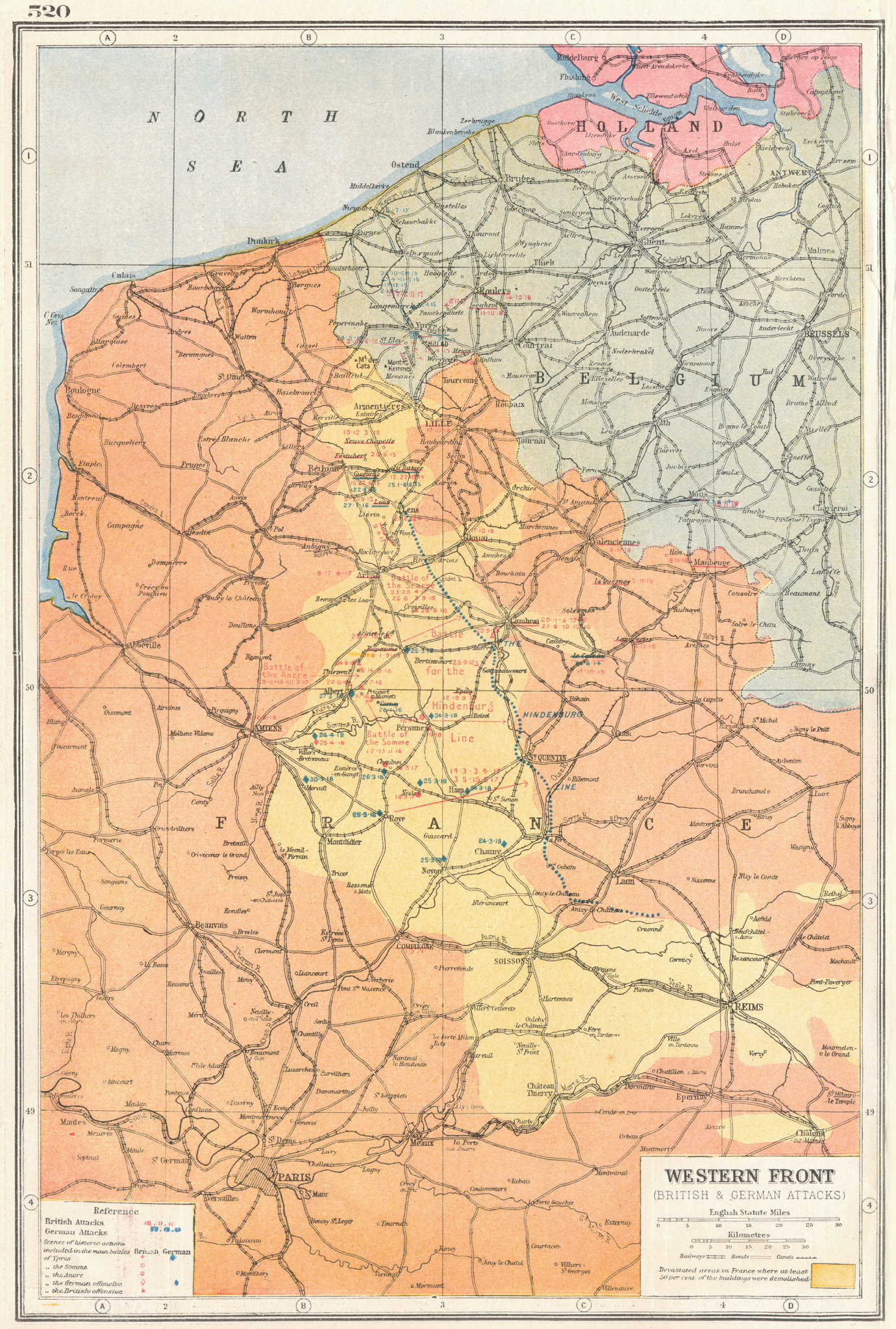 FRANCE BELGIUM Western Front First World War 1 Key Battles 1914 18 1920 Map