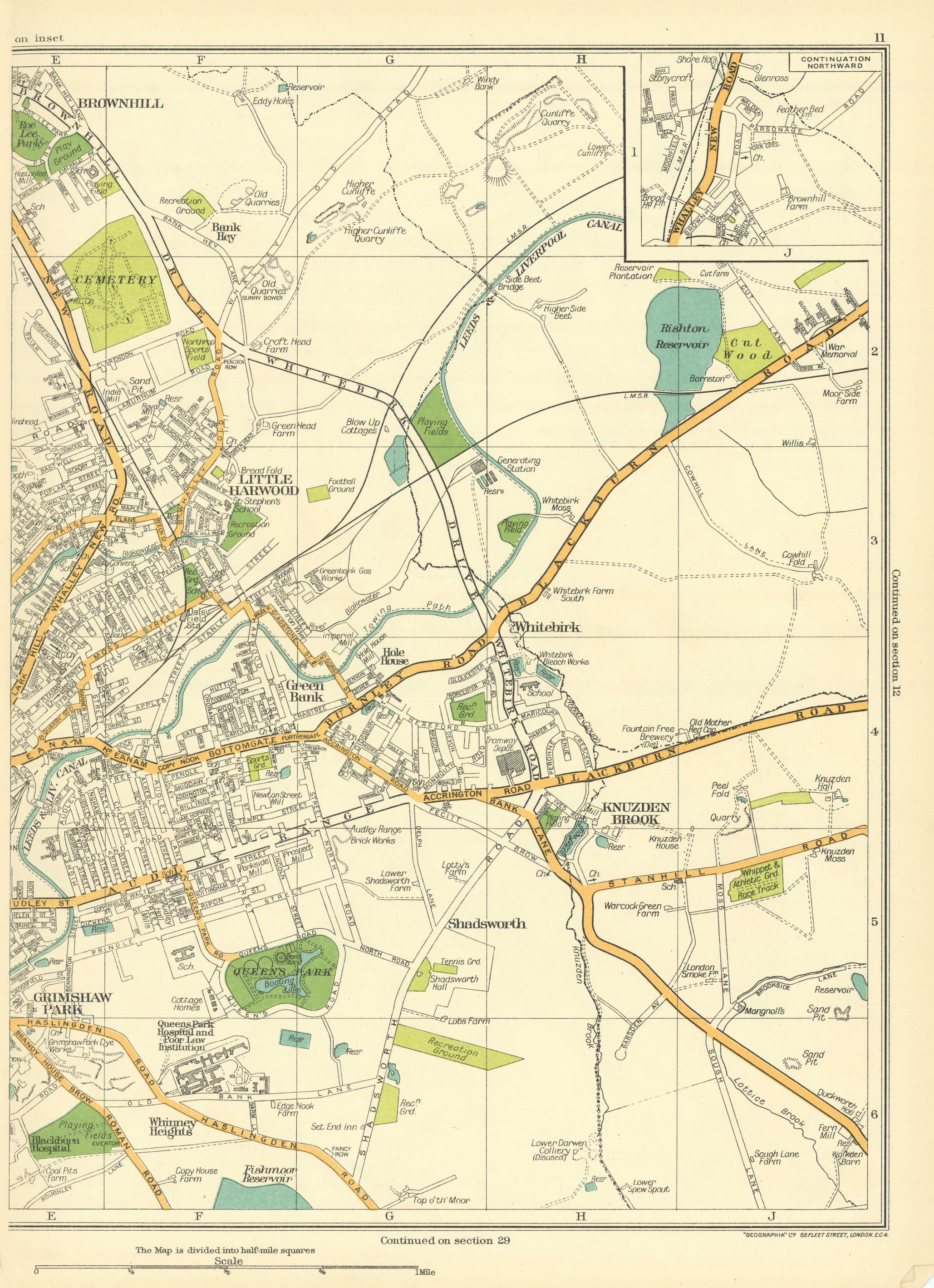 Associate Product BLACKBURN Grimshaw Park Whitebirk Little Harwood Brownhill 1935 old map