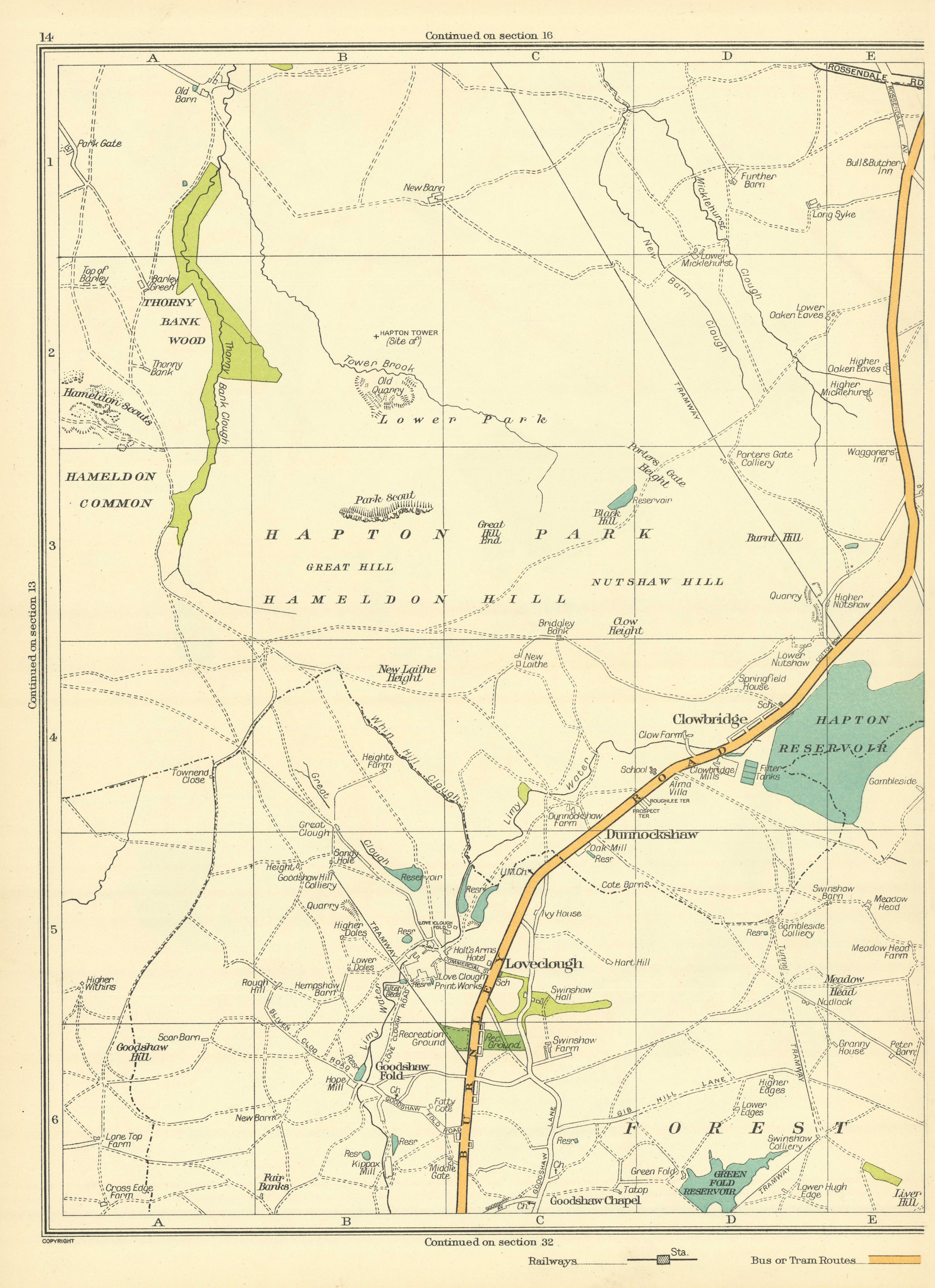 Associate Product LANCS Clowbridge Dunnockshaw Loveclough Goodshaw Reservoir Burnt Hill 1935 map