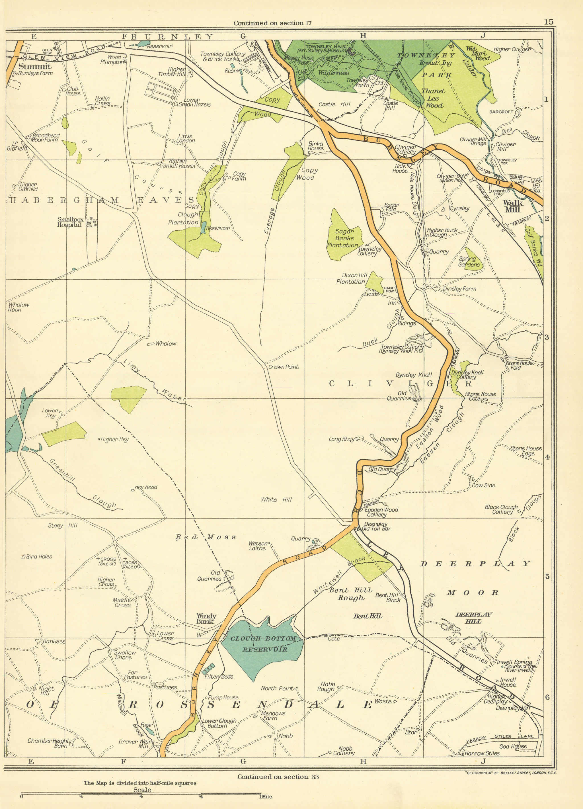 Associate Product LANCASHIRE Rossendale Walk Mill Summit Red Moss Deerplay Moor 1935 old map