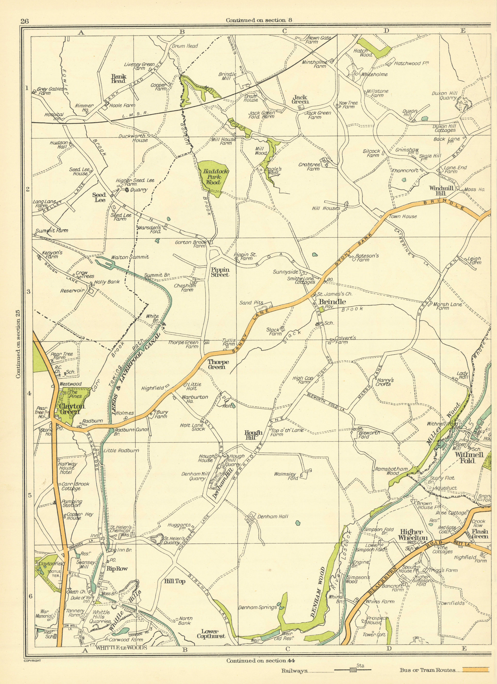 Associate Product LANCASHIRE Clayton Green Haddock Park Wood Pippin Street Brindle Thorpe 1935 map