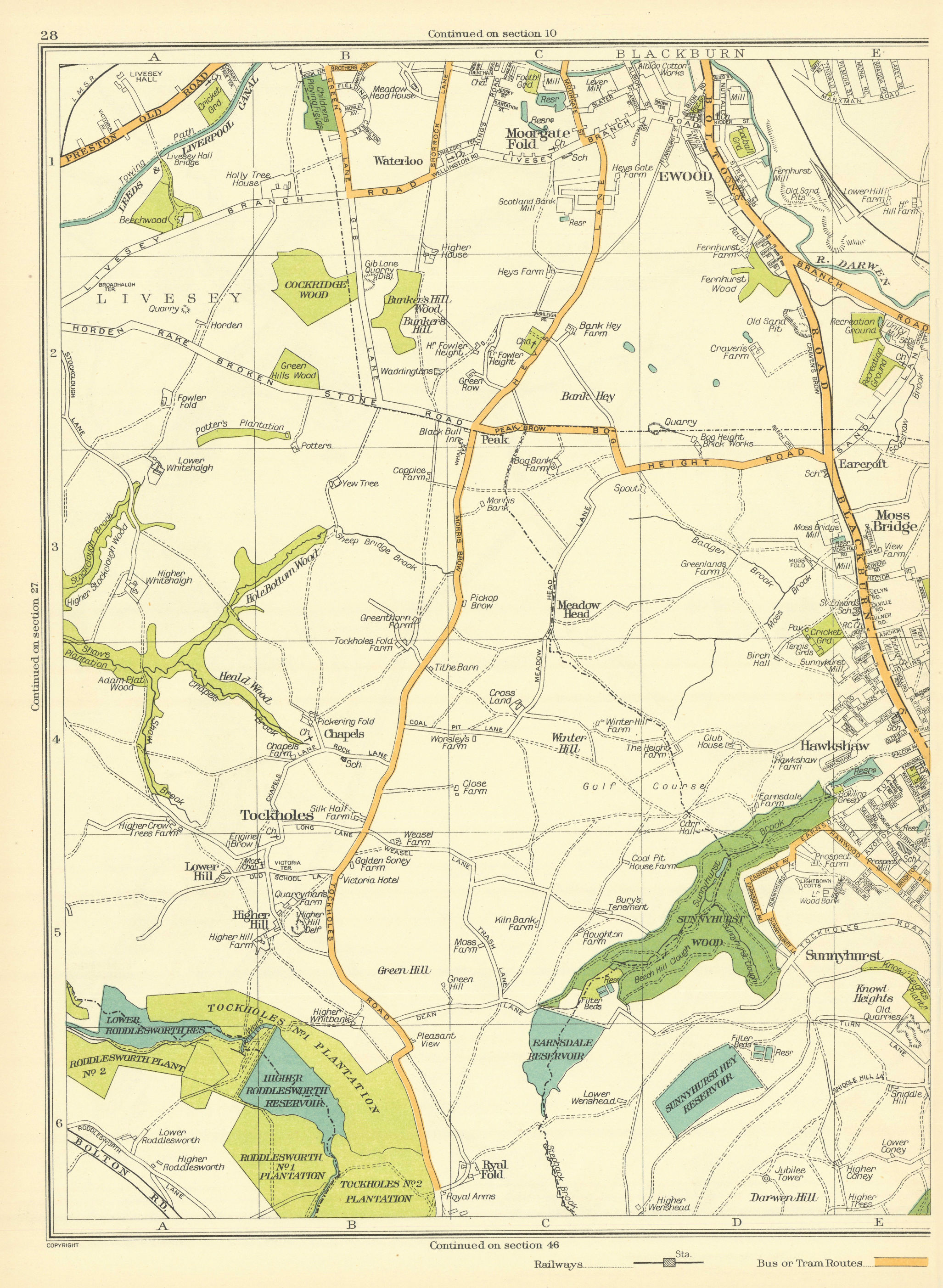 Associate Product LANCS Darwen Liversey Moorgate Fold Ewood Tockholes Hawkshaw Ryal Fold 1935 map