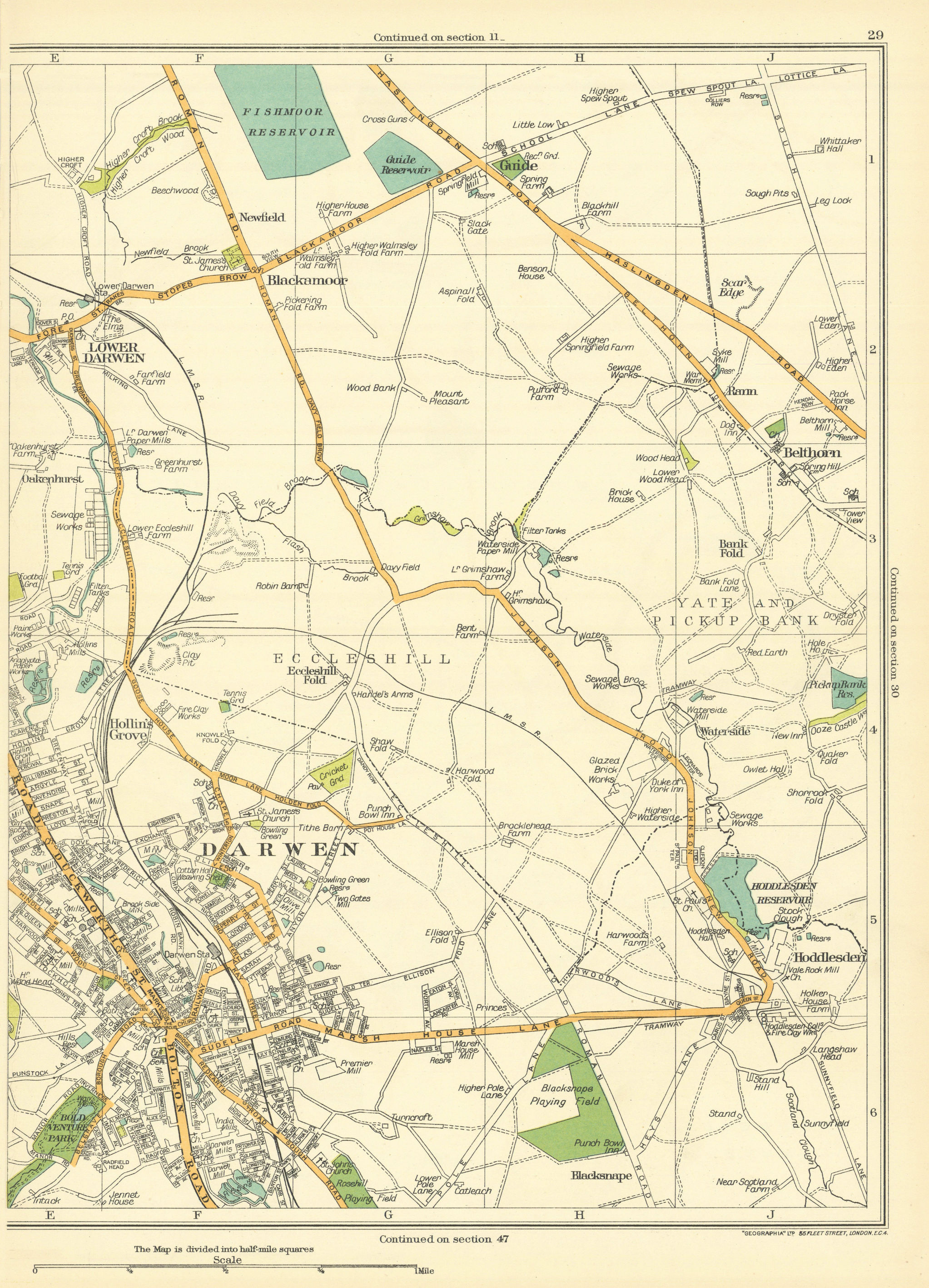 Associate Product LANCASHIRE Darwen Lower Blackamoor Belthorn Hollin's Grove Hoddlesden 1935 map