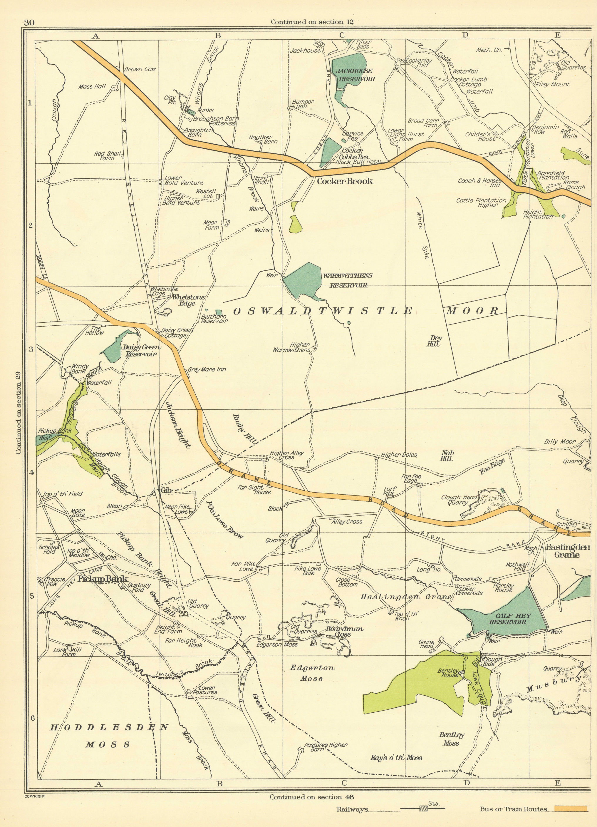 Associate Product LANCS Oswaldtwistle Moor Cocker Brook Hoddlesden Moss Edgerton Bentley 1935 map