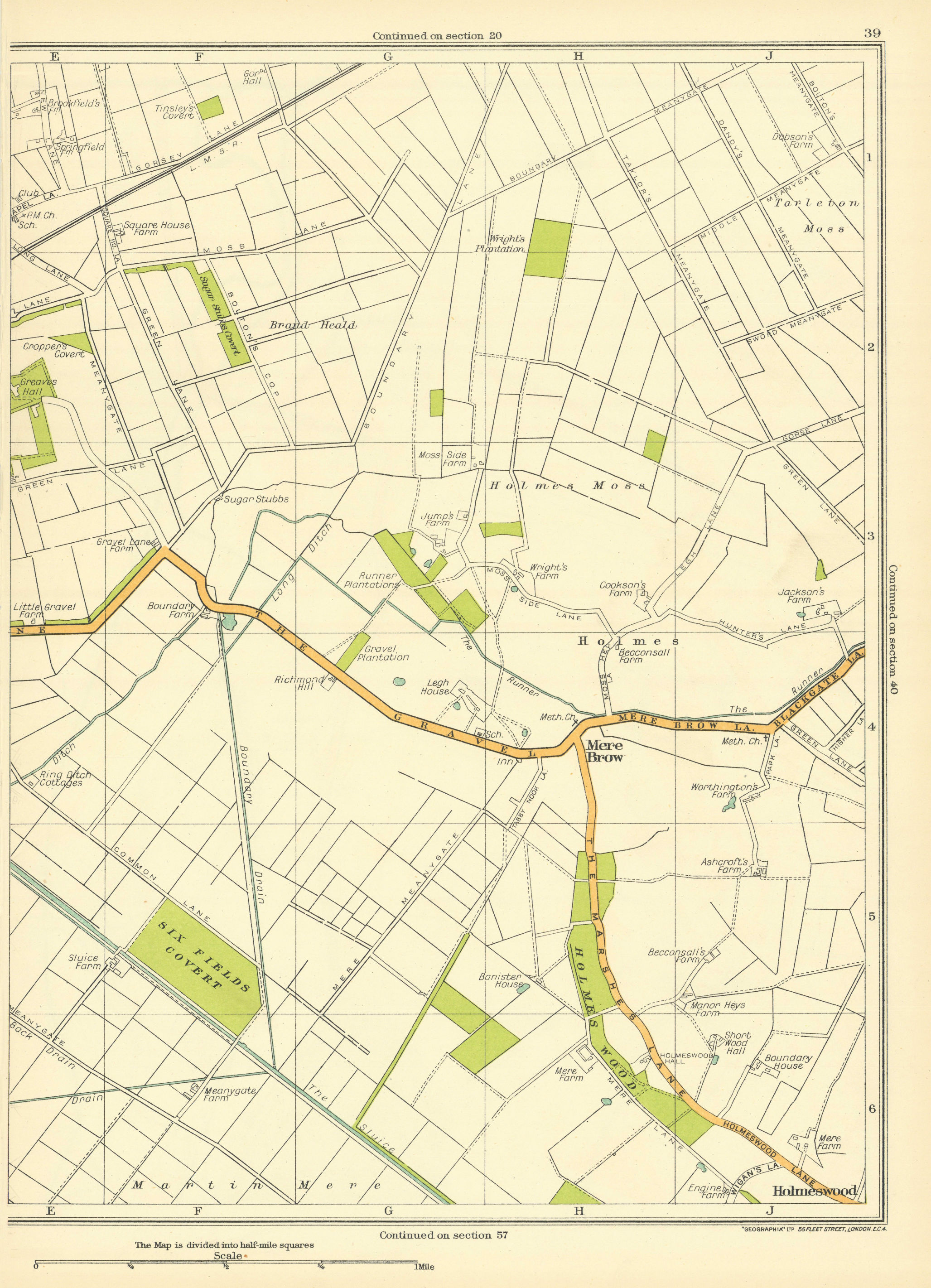 Associate Product LANCASHIRE 6 Fields Covert Mere Brow Holmeswood Holmes Moss Tarleton 1935 map