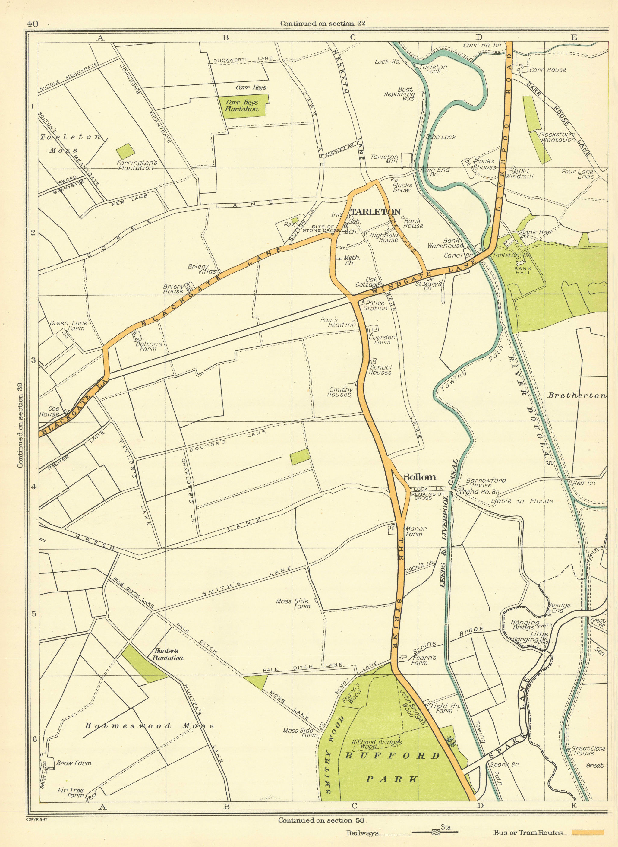 Associate Product LANCASHIRE Sollom Holmeswood Moss Tarleton Spark Lane Blackgate Lane 1935 map