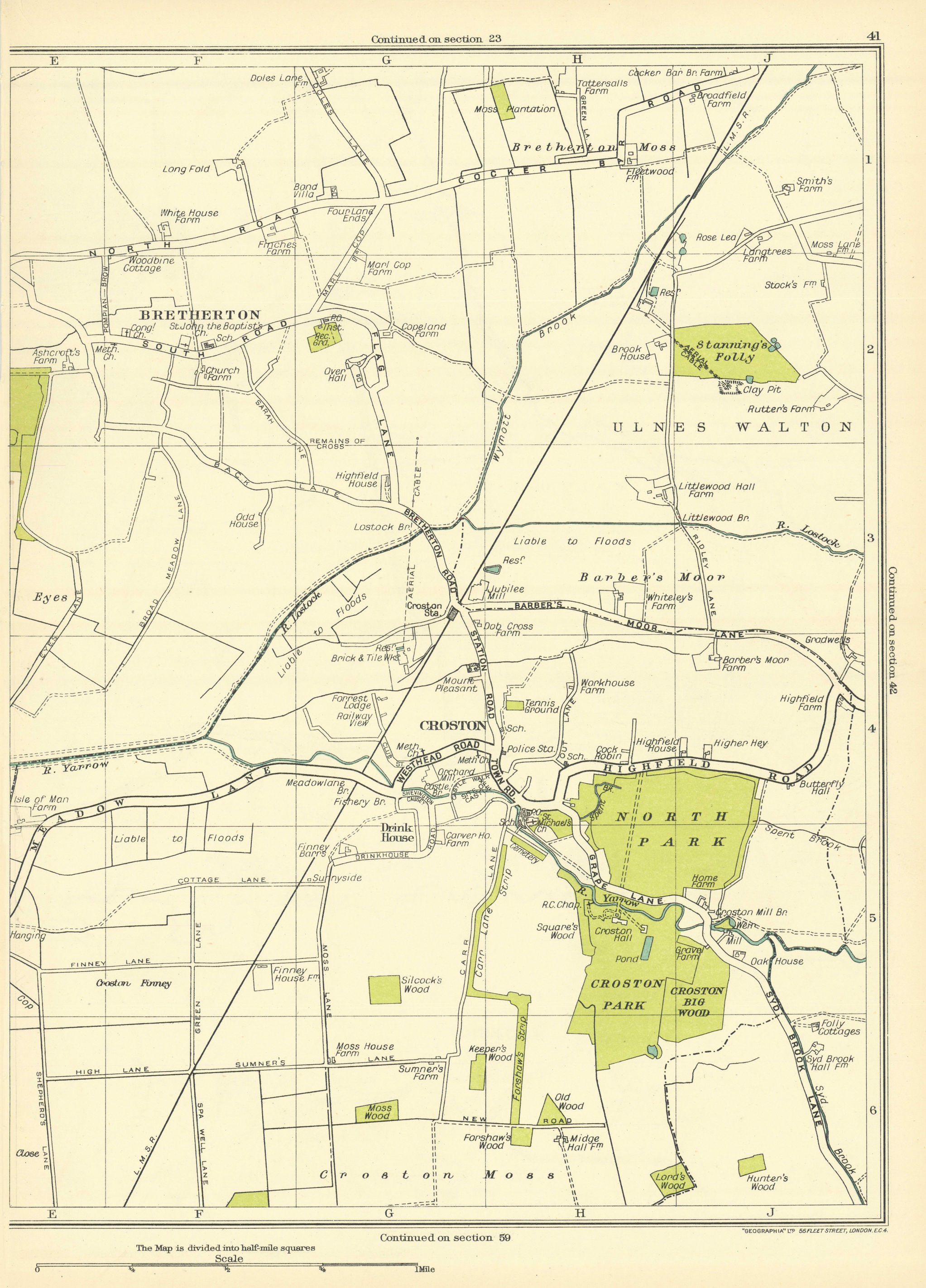 Associate Product LANCASHIRE North Park Croston Park Bretherton Croston Ulnes Walton 1935 map