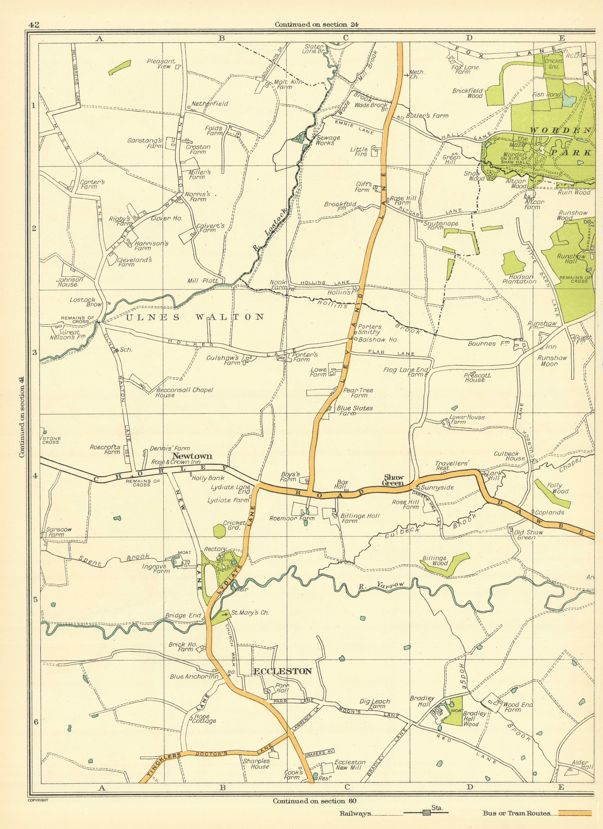 Associate Product LANCASHIRE Eccleston Newtown Shaw Green Ulnes Walton Worden Park 1935 old map