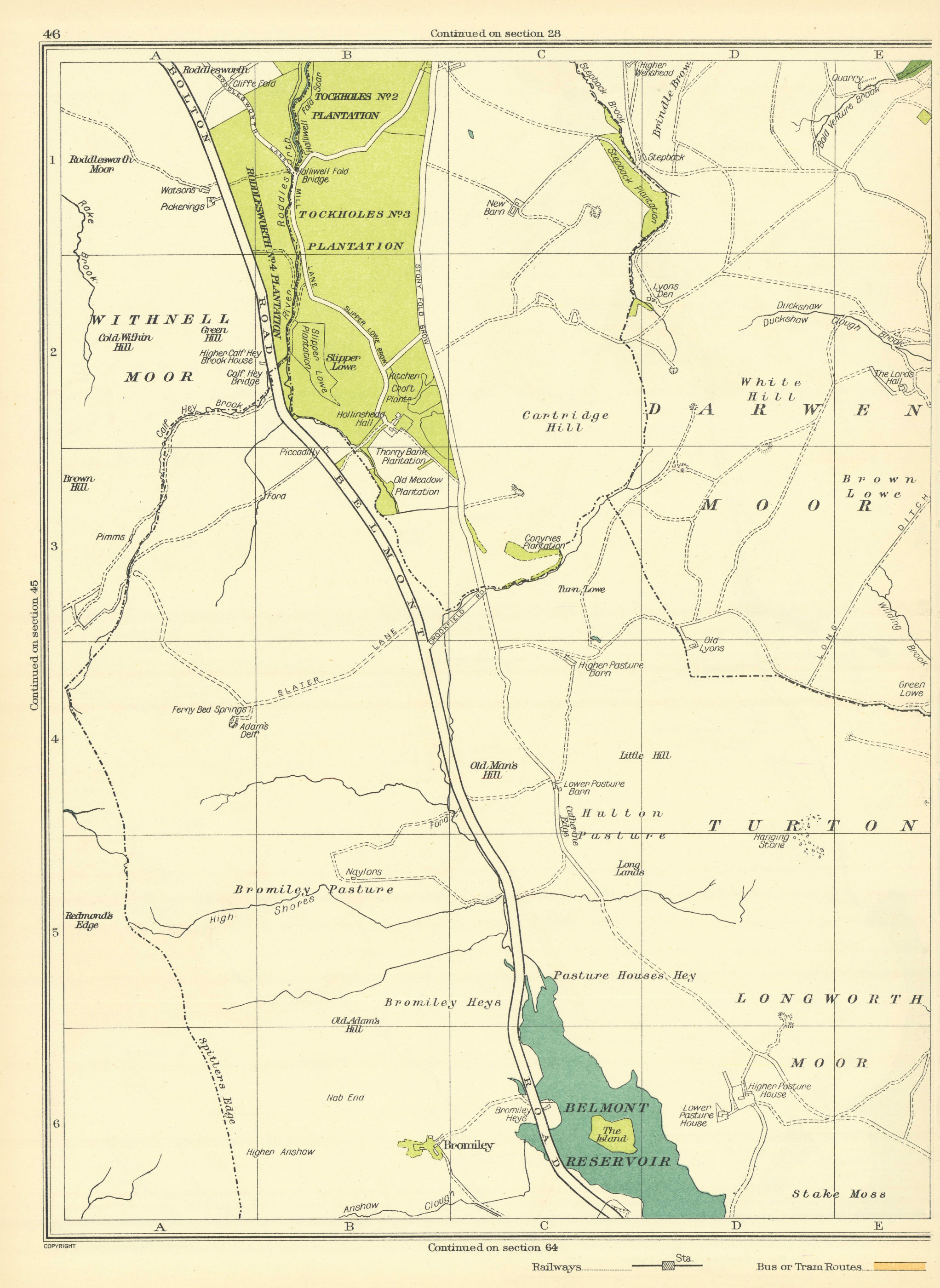 Associate Product LANCS Longworth Moor Stake Moss Hulton Pasture Bromiley Withnell Moor 1935 map