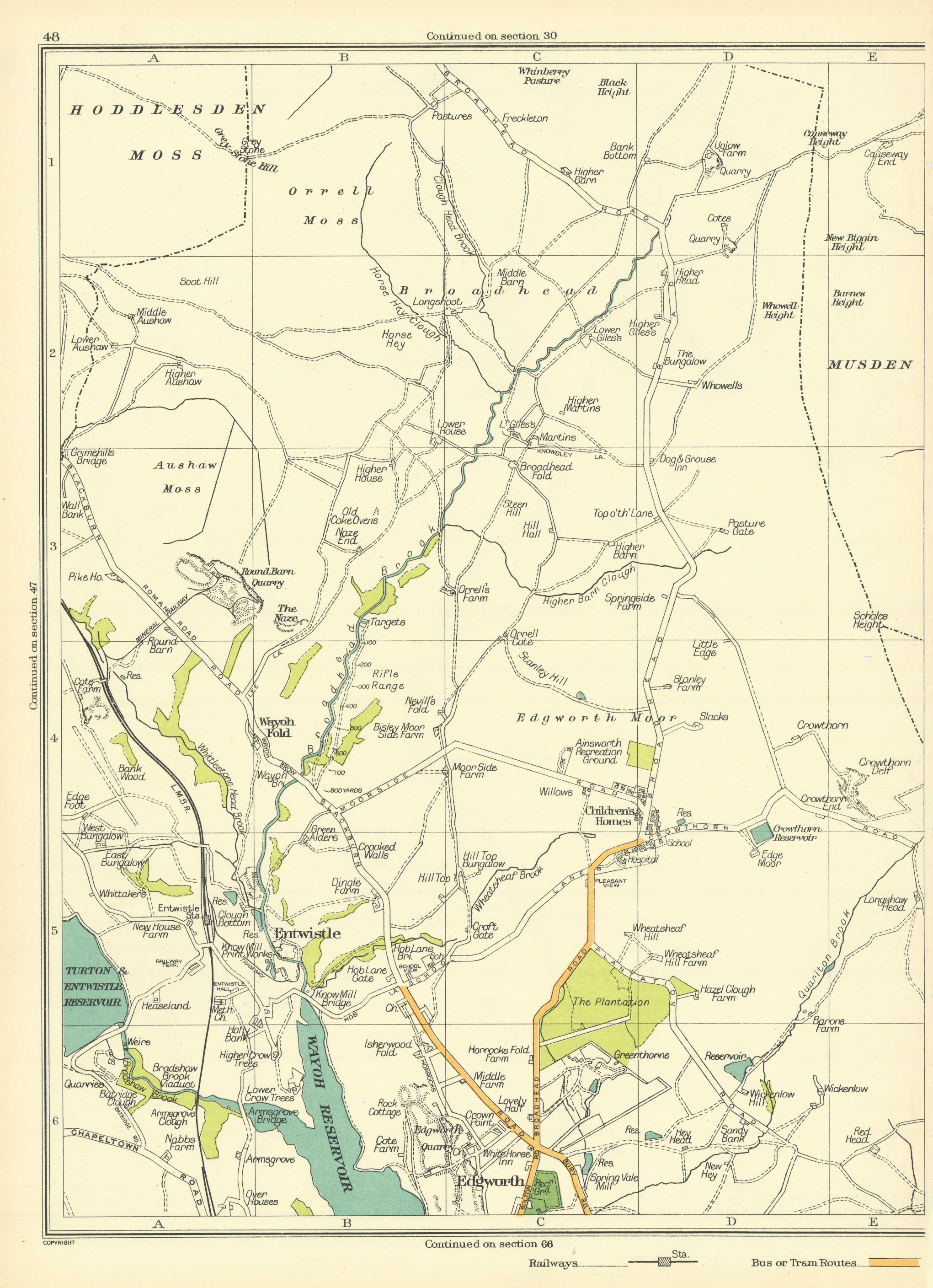 Associate Product LANCASHIRE Entwistle Wayoh Fold Edgworth Orrell Moss Edgworth Moor 1935 map