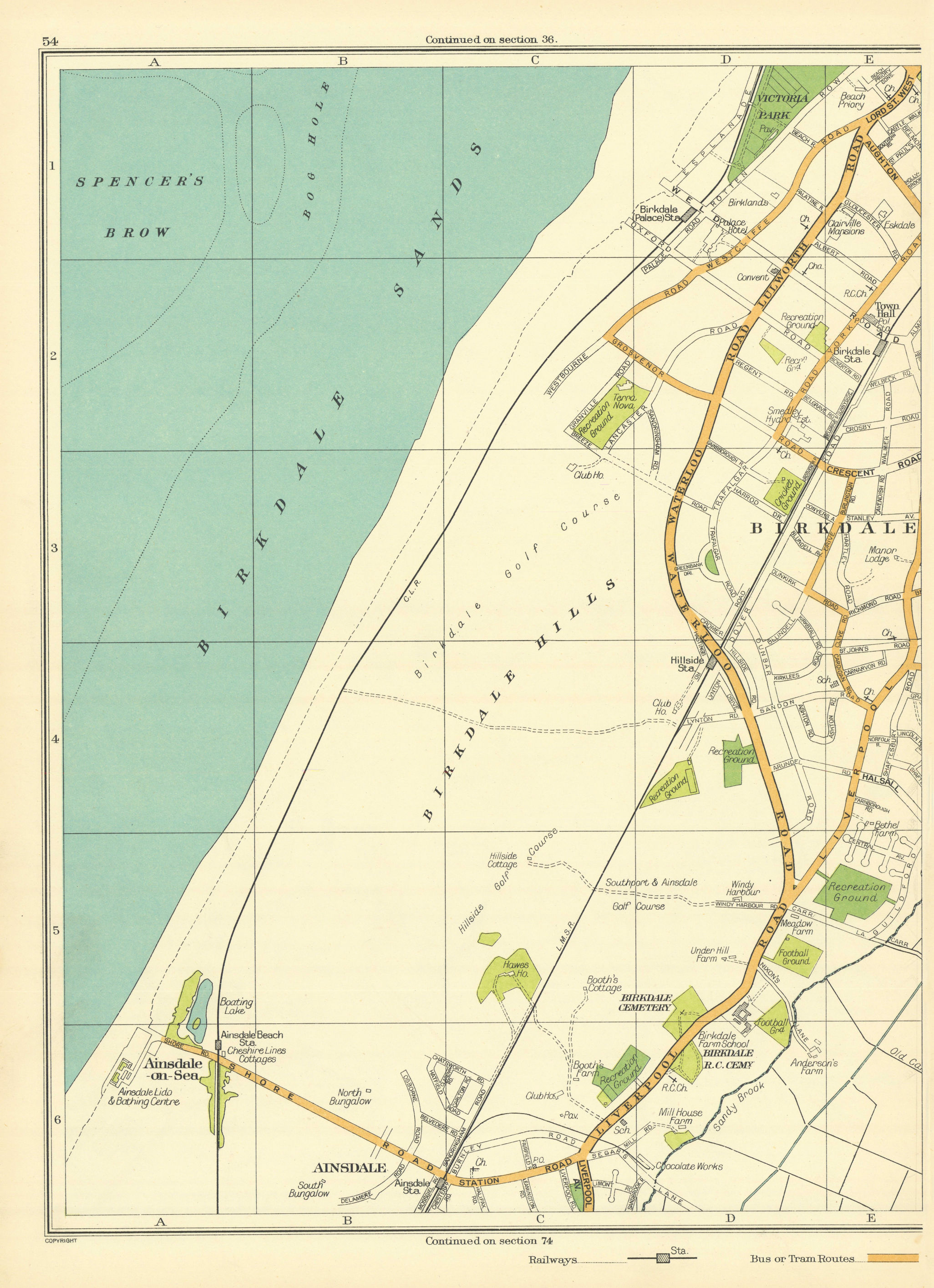 Associate Product LANCASHIRE Southport Spencer's Brow Birkdale Ainsdale on Sea 1935 old map