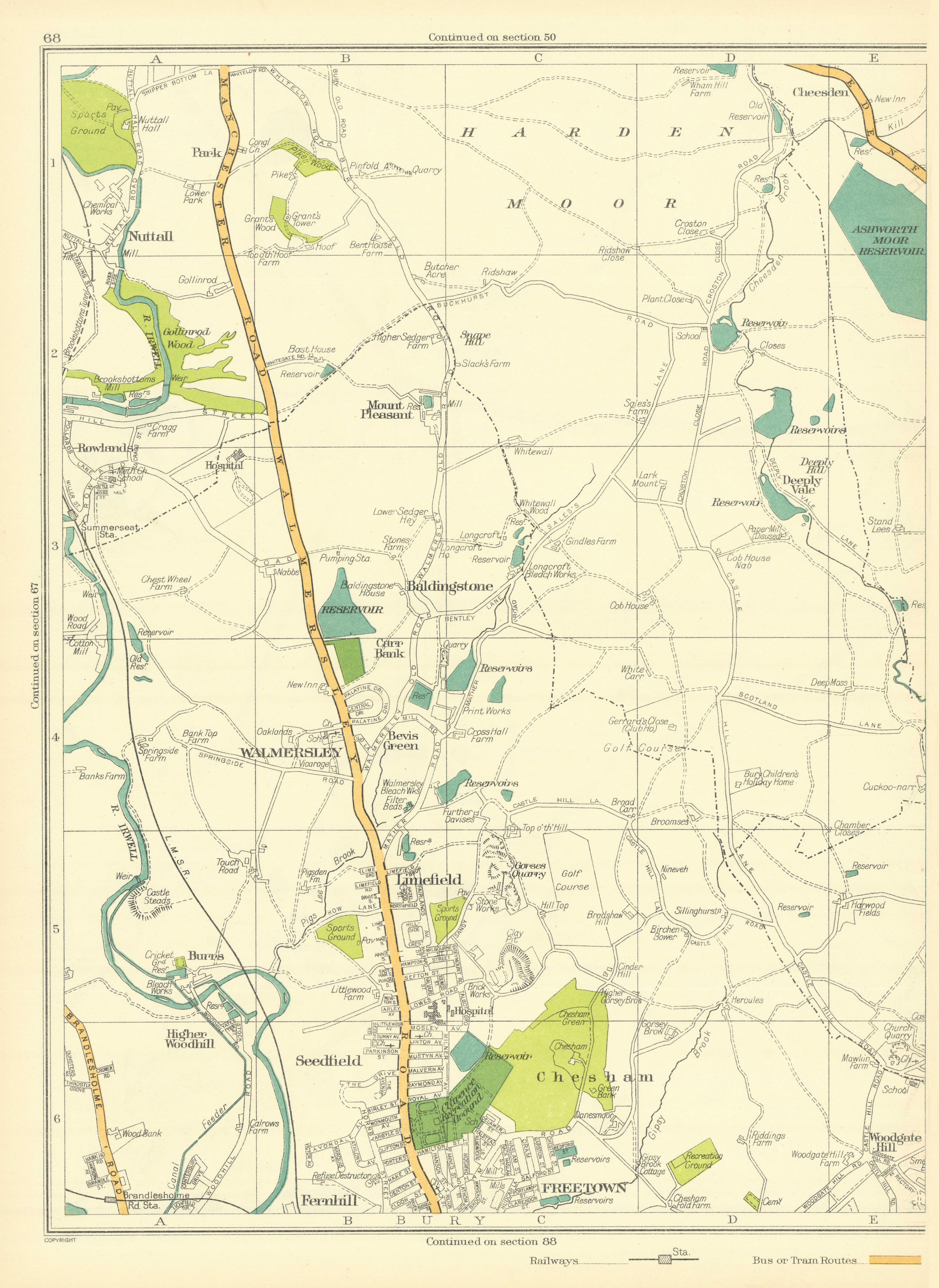 Associate Product LANCASHIRE Bury Freetown Fernhill Seedfield Limefield Walmersley 1935 old map