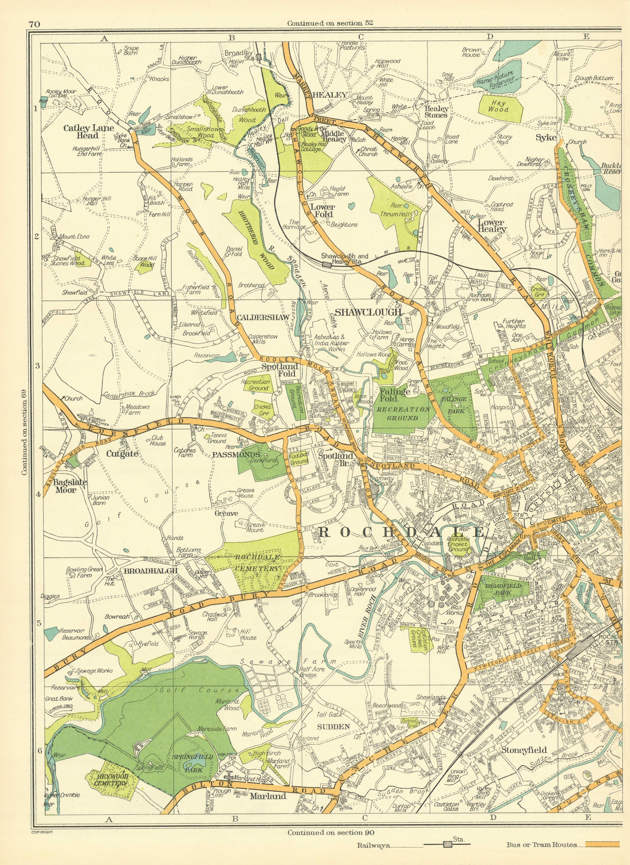 Associate Product ROCHDALE Shawclough Marland Stoneyfield Broadhalgh Caldershaw 1935 old map