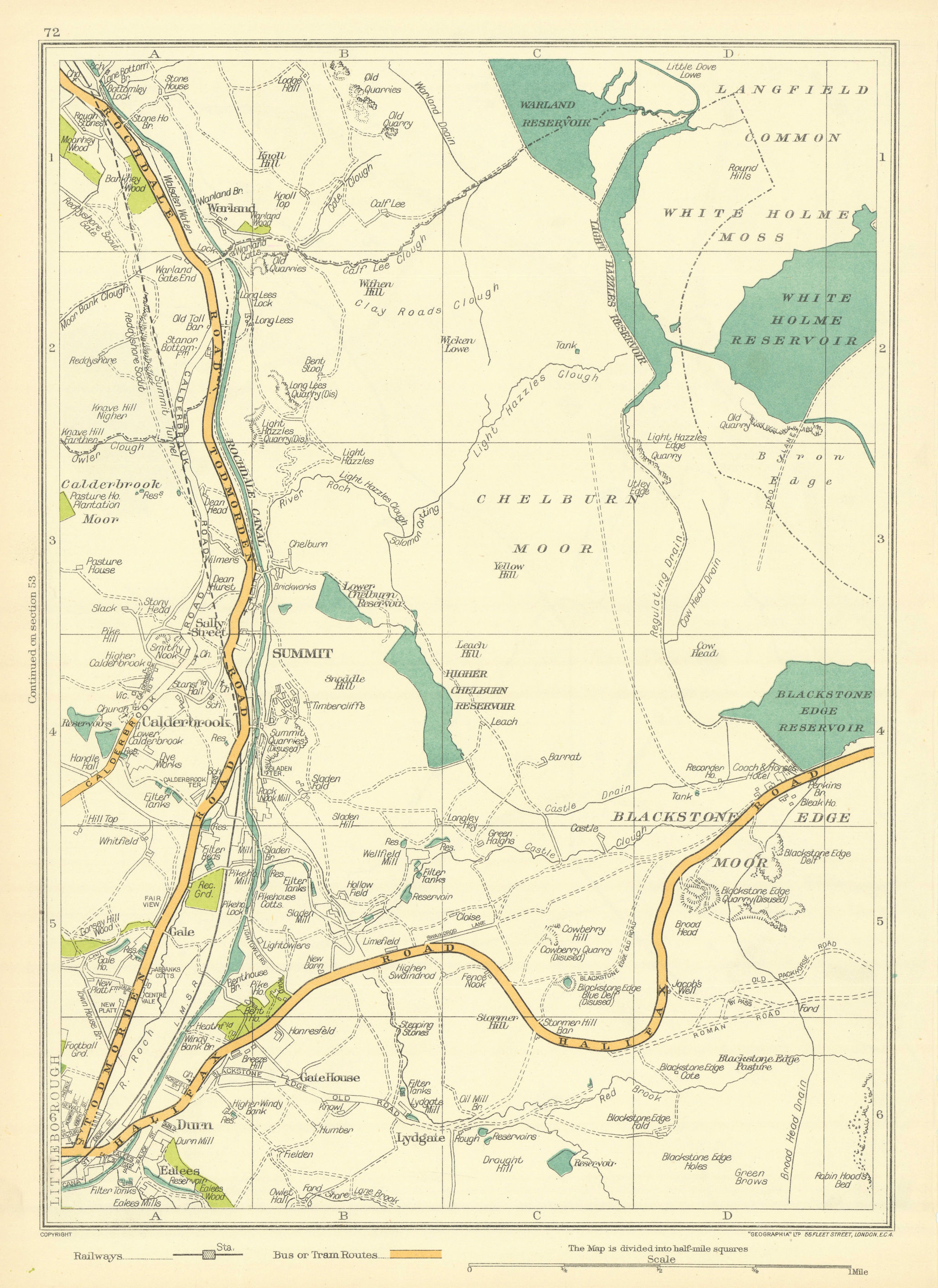 Associate Product LANCS Littleborough Durn Chelburn Moor Summit Calderbrook Blackstone 1935 map