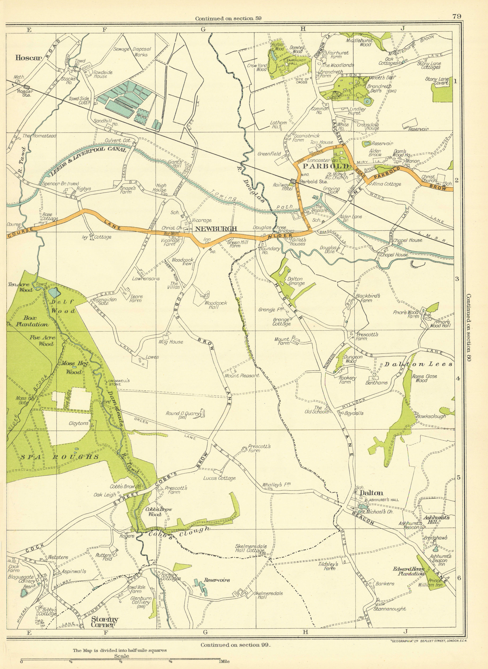 Associate Product LANCASHIRE Spa Roughs Stormy Corner Dalton Newburgh Parbold Hoscar 1935 map