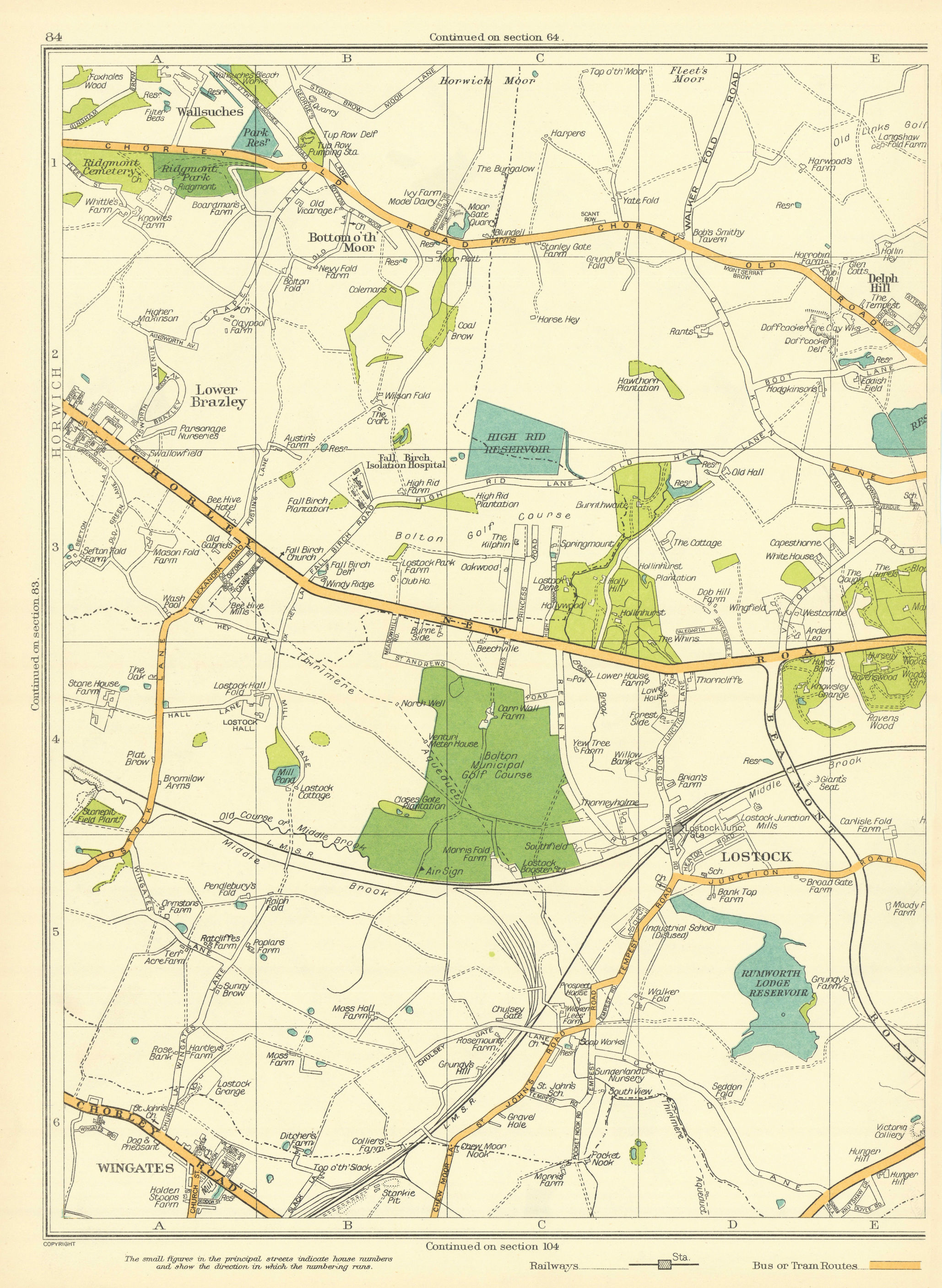 Associate Product LANCASHIRE Bolton Lostock Wingates Lower Brazley Bottom O'Th' Moor 1935 map