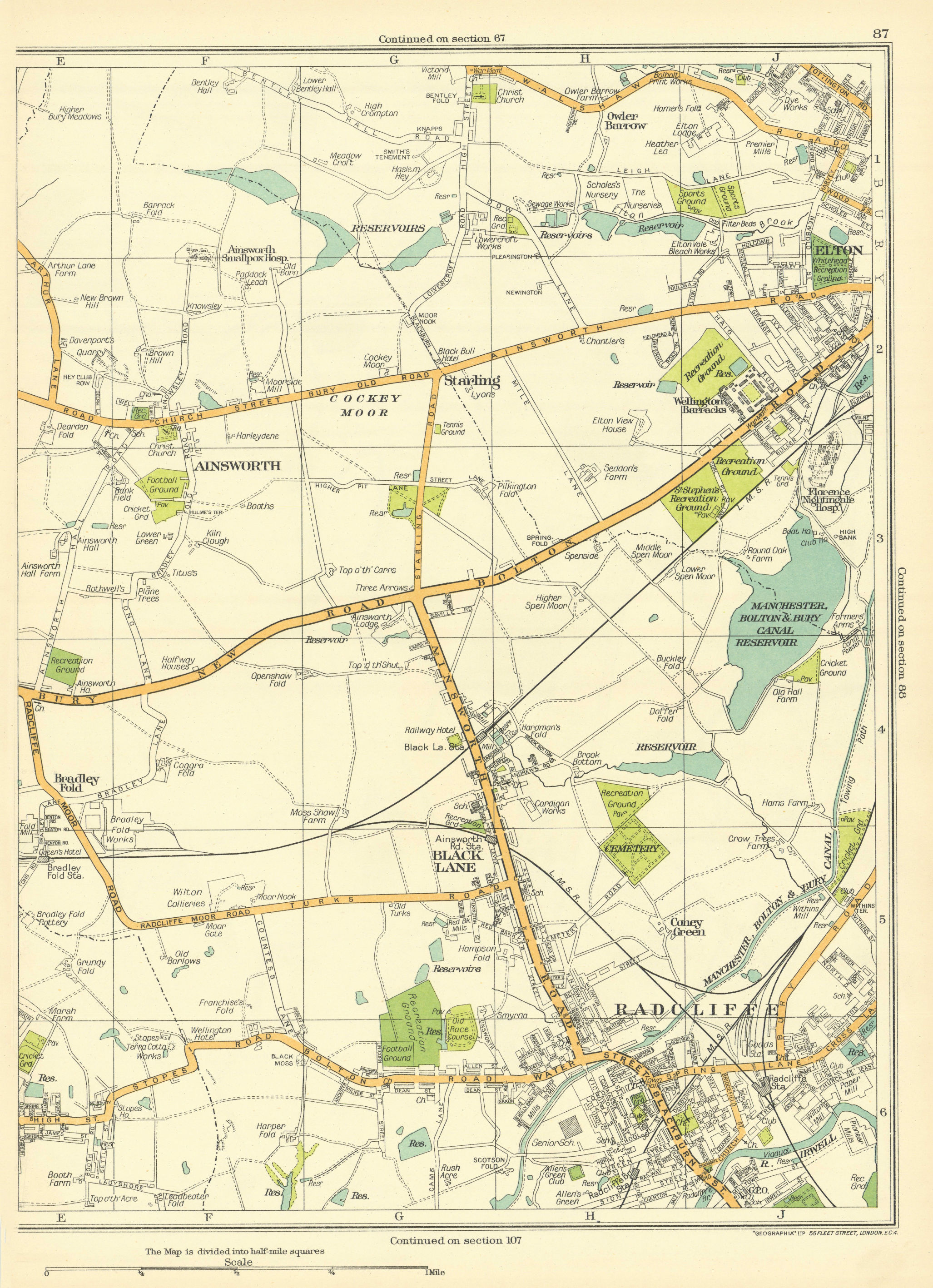 Associate Product LANCASHIRE Ainsworth Radcliffe Black Lane Starling Elton Little Lever 1935 map