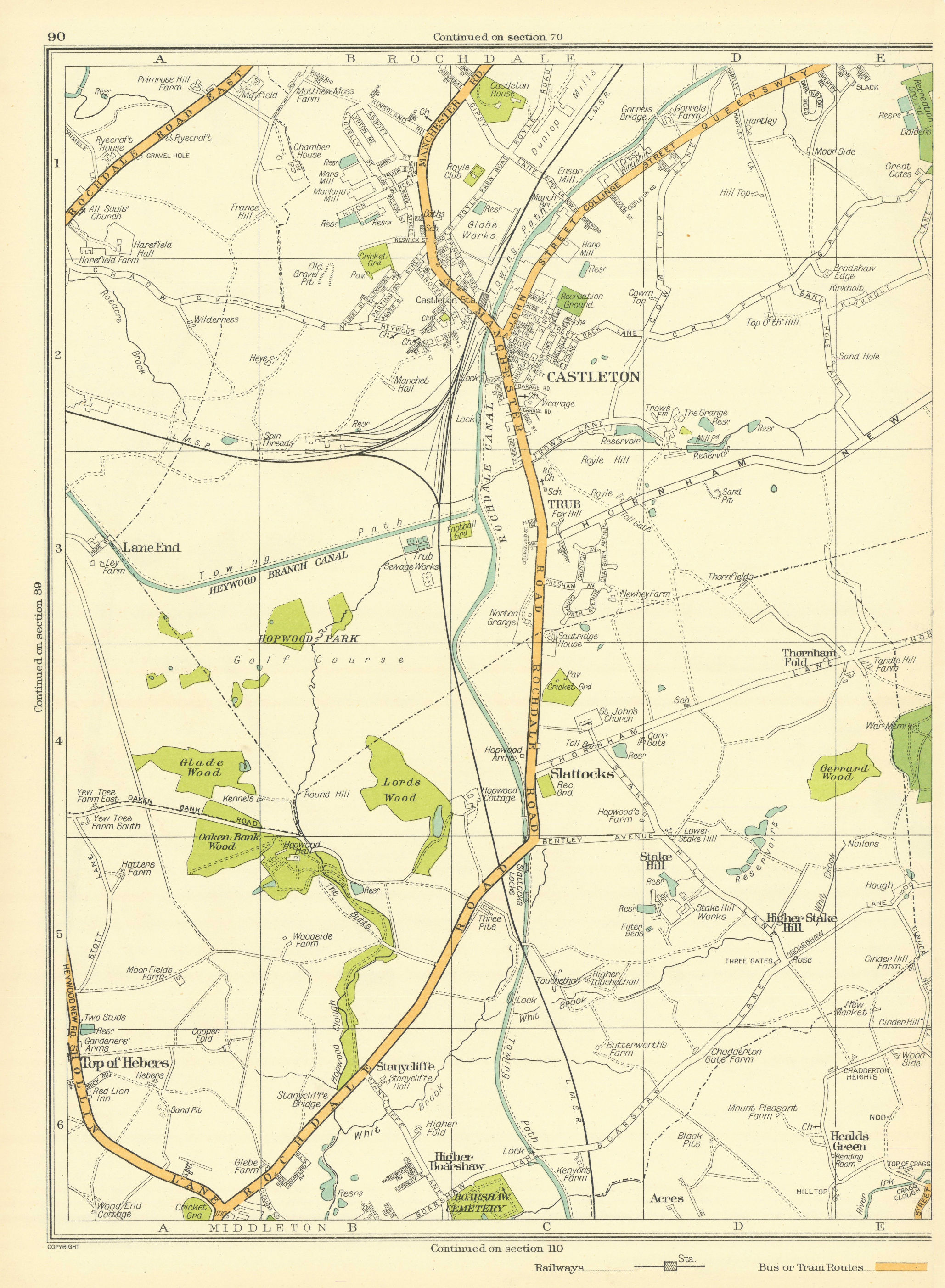 Associate Product LANCASHIRE Rochdale Castleton Trub Slattocks Higher Boarshaw 1935 old map