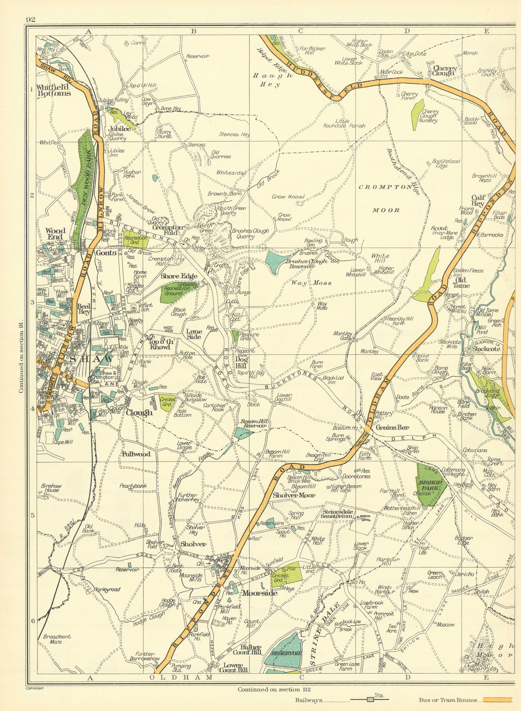 Associate Product LANCASHIRE Moorside Sholver Moor Clough Shaw Sholver Moor Oldham 1935 map