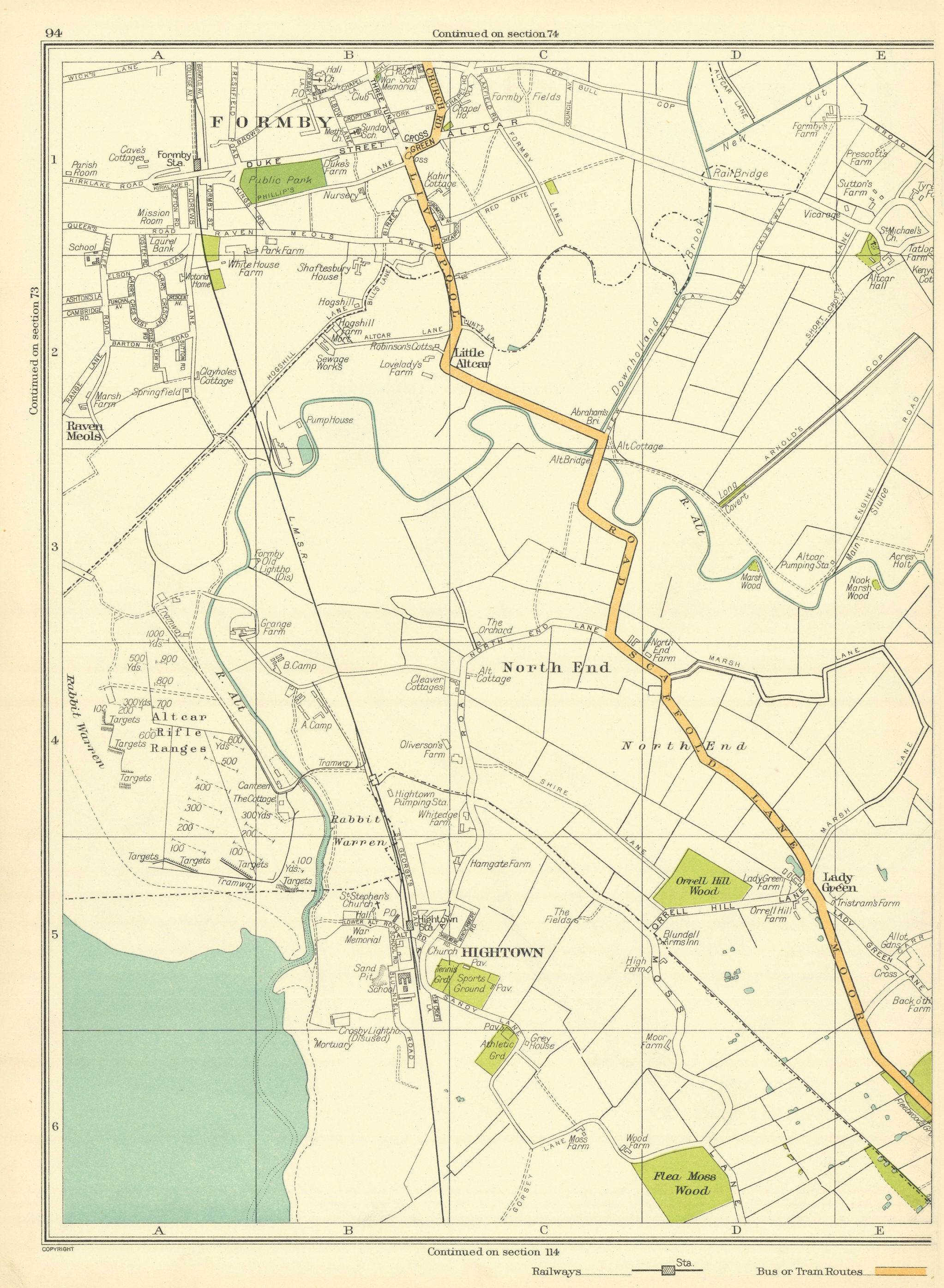 Associate Product LANCASHIRE Formby North End Hightown Altcar Flea Moss Wood Raven Meols 1935 map