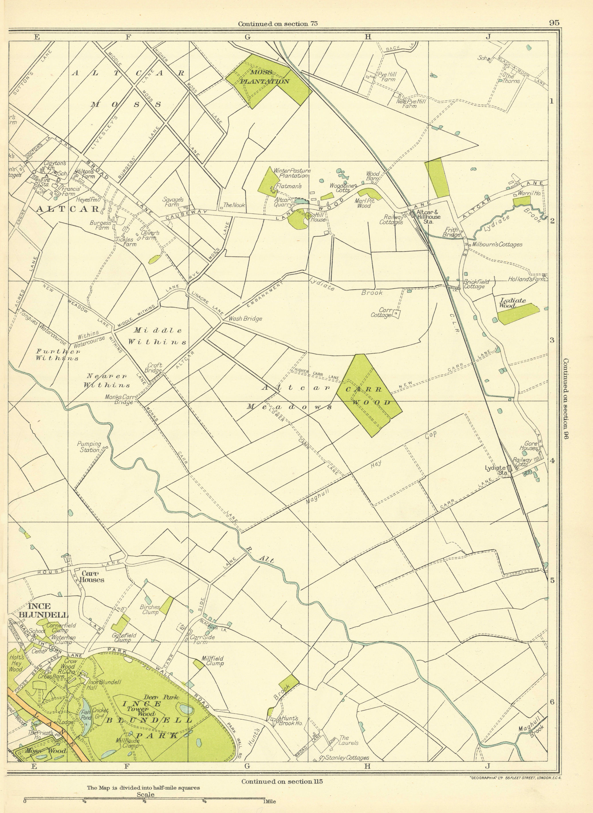 Associate Product LANCASHIRE Ince Blundell Park Altcar Altcar Moss Carr Houses Carr Wood 1935 map