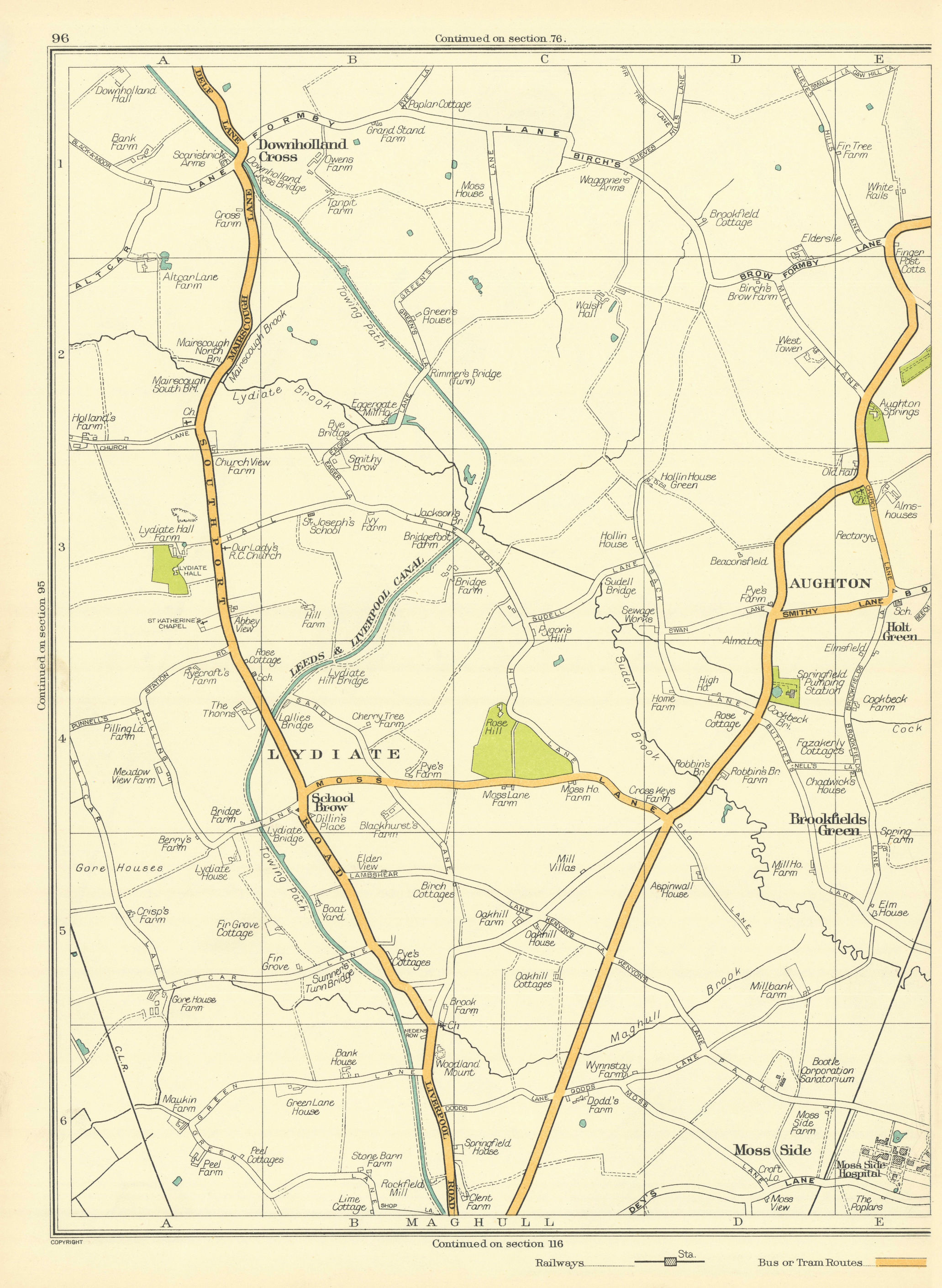 Associate Product LANCASHIRE Lydiate Aughton Brookfields Green Downholland Cross Maghull 1935 map