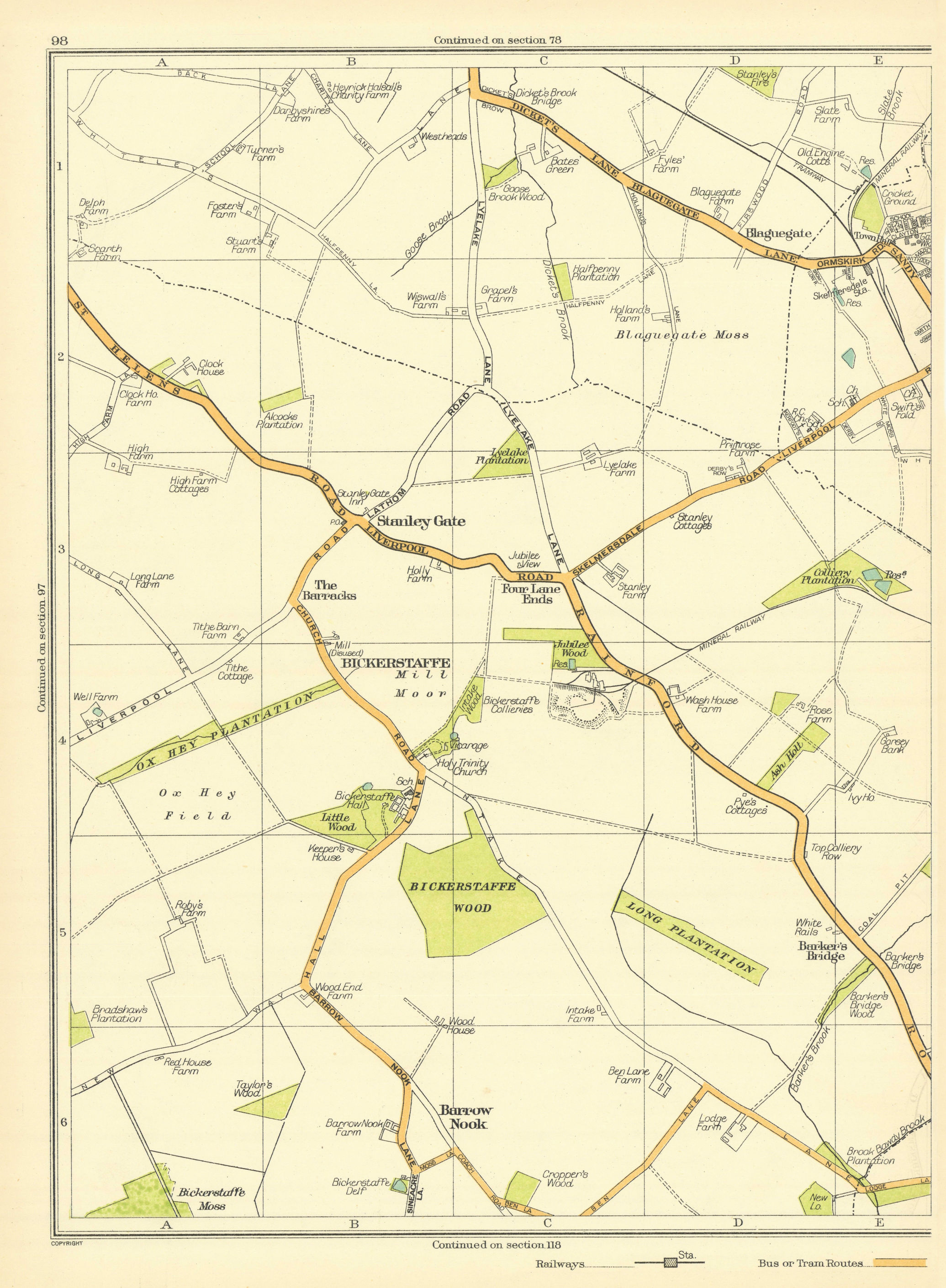 Associate Product LANCS Stanley Gate Barracks Bickerstaffe Barrow Nook Wood Skelmersdale 1935 map