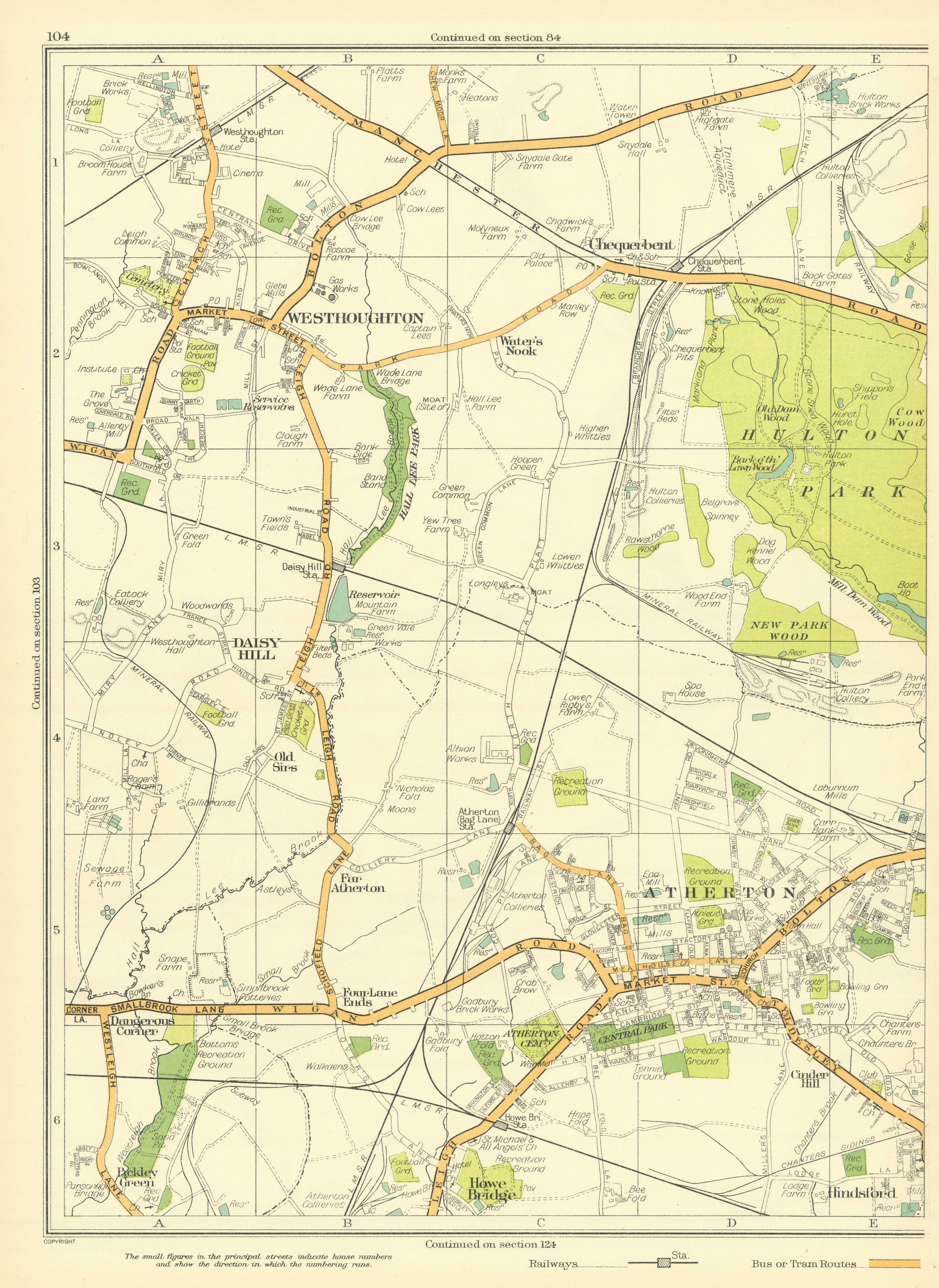 Associate Product LANCASHIRE Westhoughton Daisyhill Atherton Hulton Park Howebridge 1935 old map