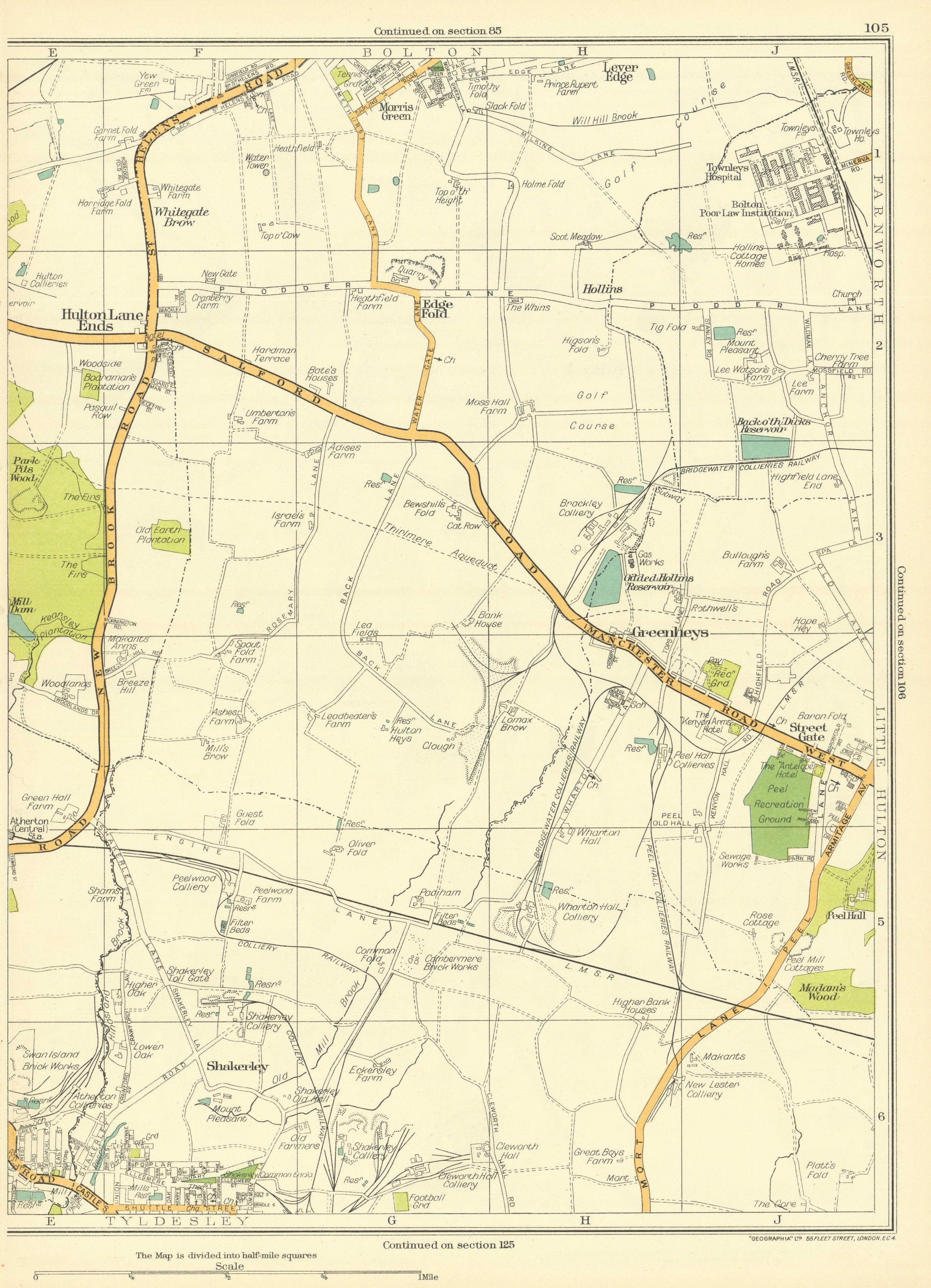 Associate Product LANCASHIRE Tyldesley Bolton Farnworth Atherton Little Hulton Lane Ends 1935 map