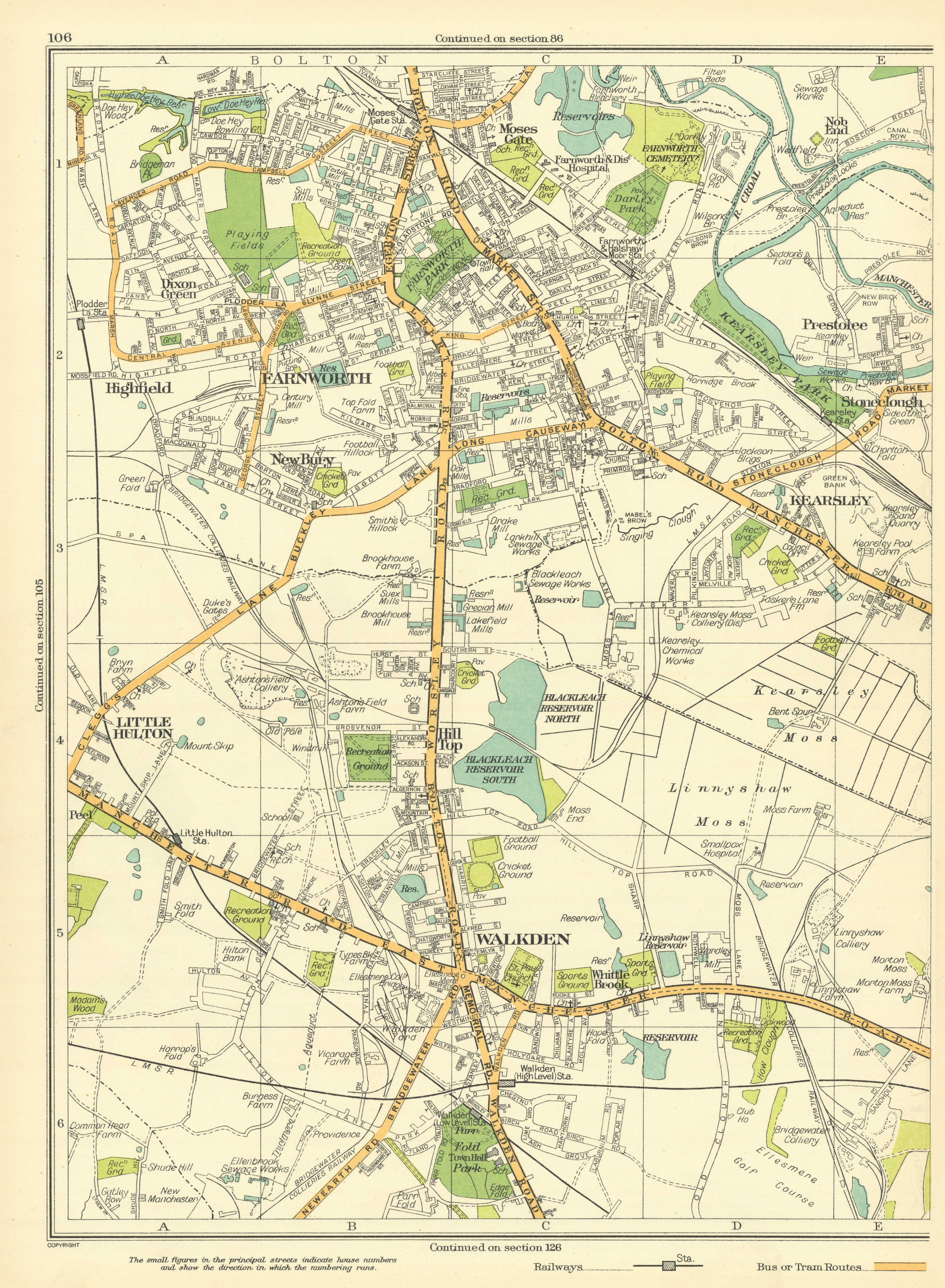 Associate Product LANCASHIRE Walkden Hilltop Little Hulton Farnworth Highfield Kearsley 1935 map