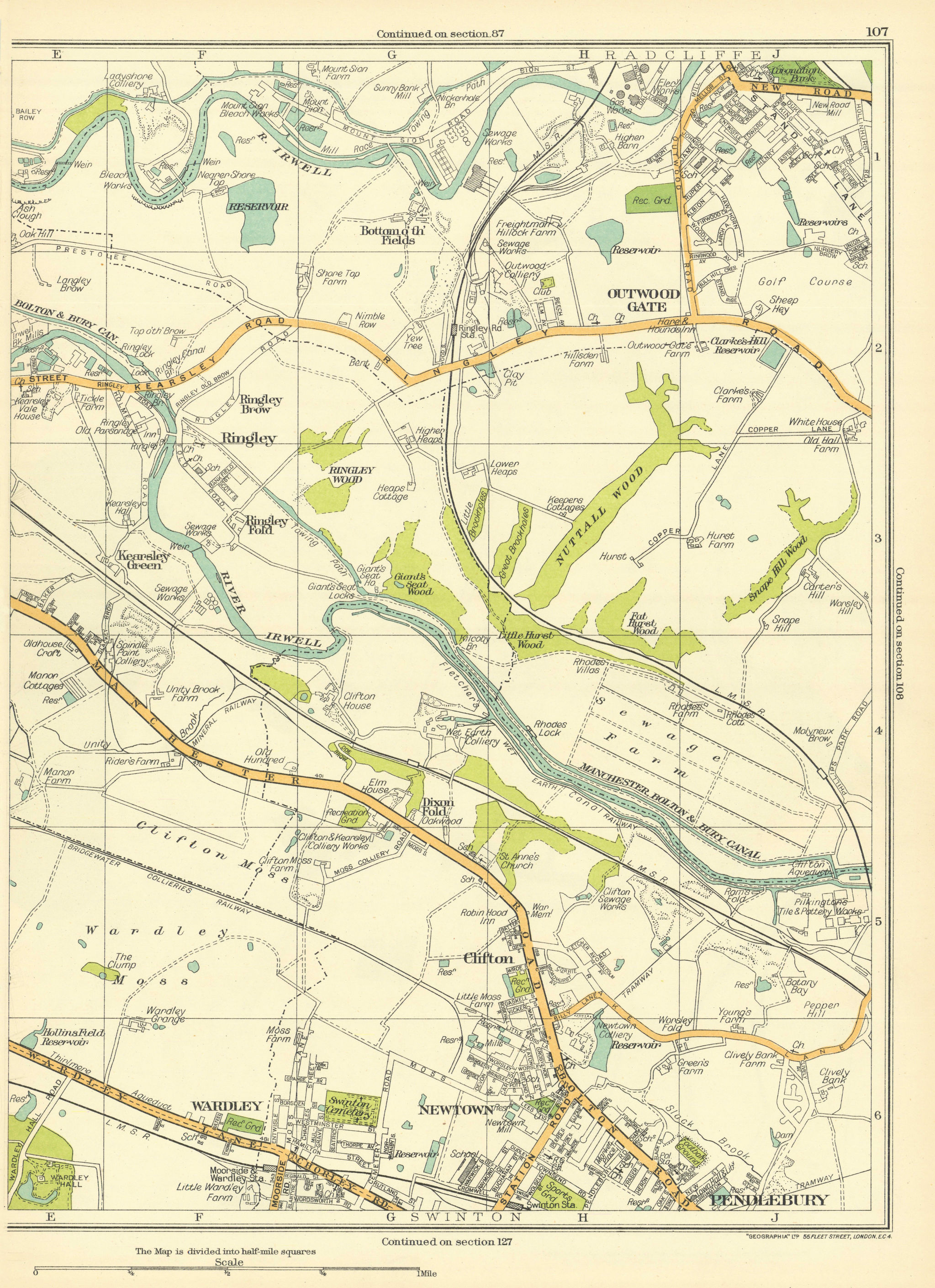 LANCS Outwoodgate Wardley Newtown Pendlebury Ringley Radcliffe Swinton 1935 map