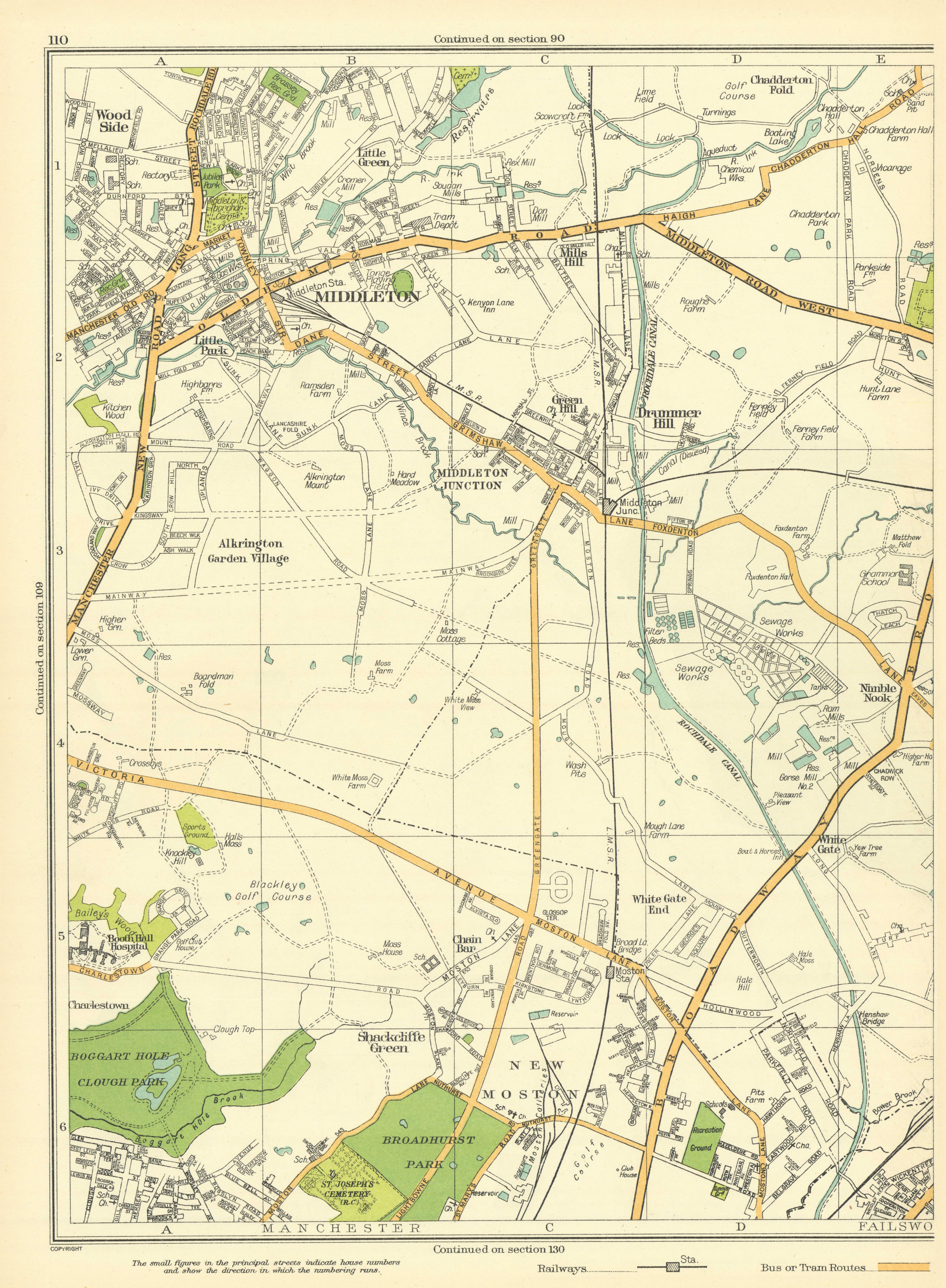 Associate Product LANCASHIRE Middleton Manchester Failsworth Drummer Hill Moston Oldham 1935 map