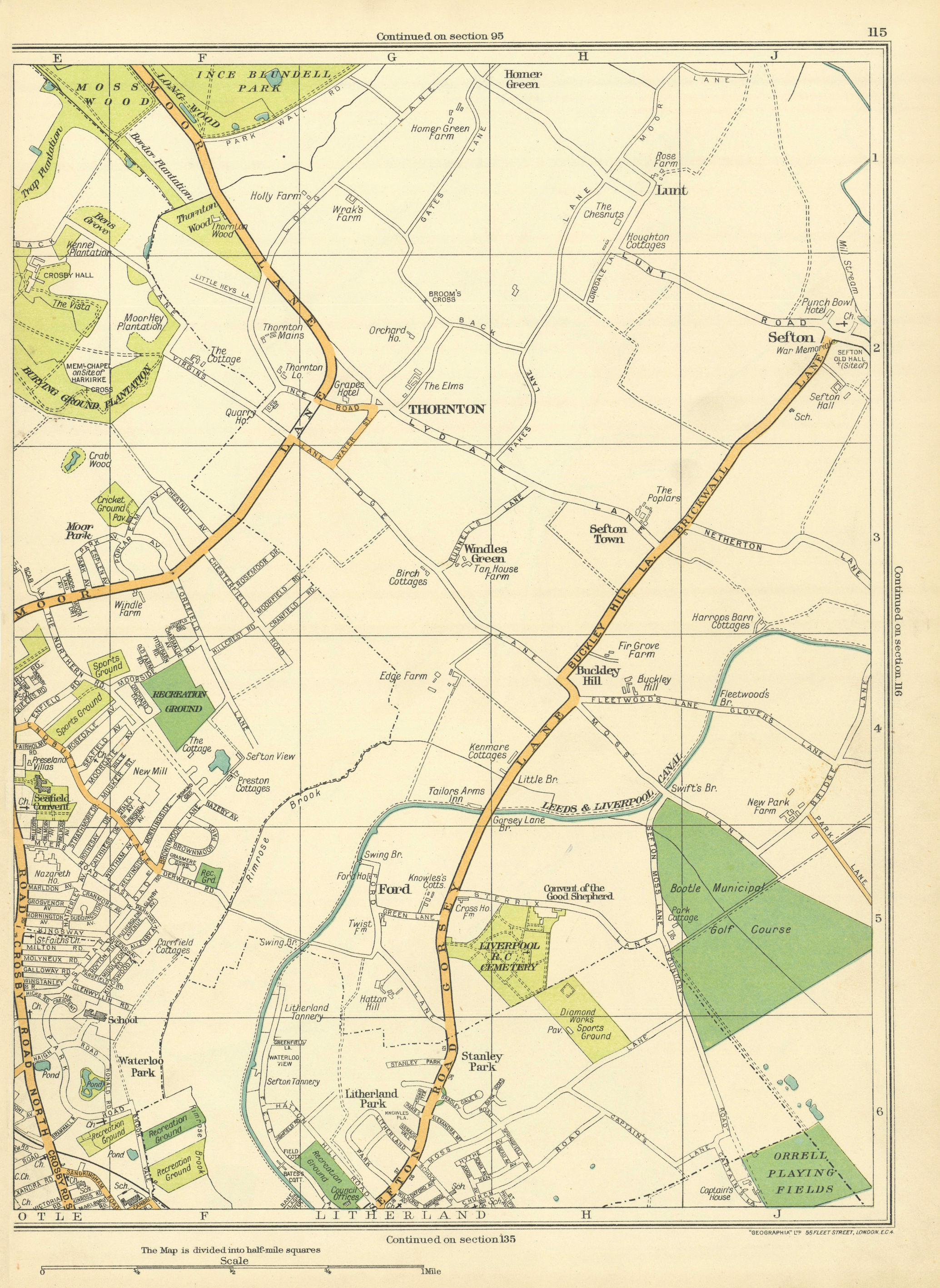 Associate Product LANCASHIRE Great Crosby Thornton Ford Buckley Hill Sefton Litherland 1935 map