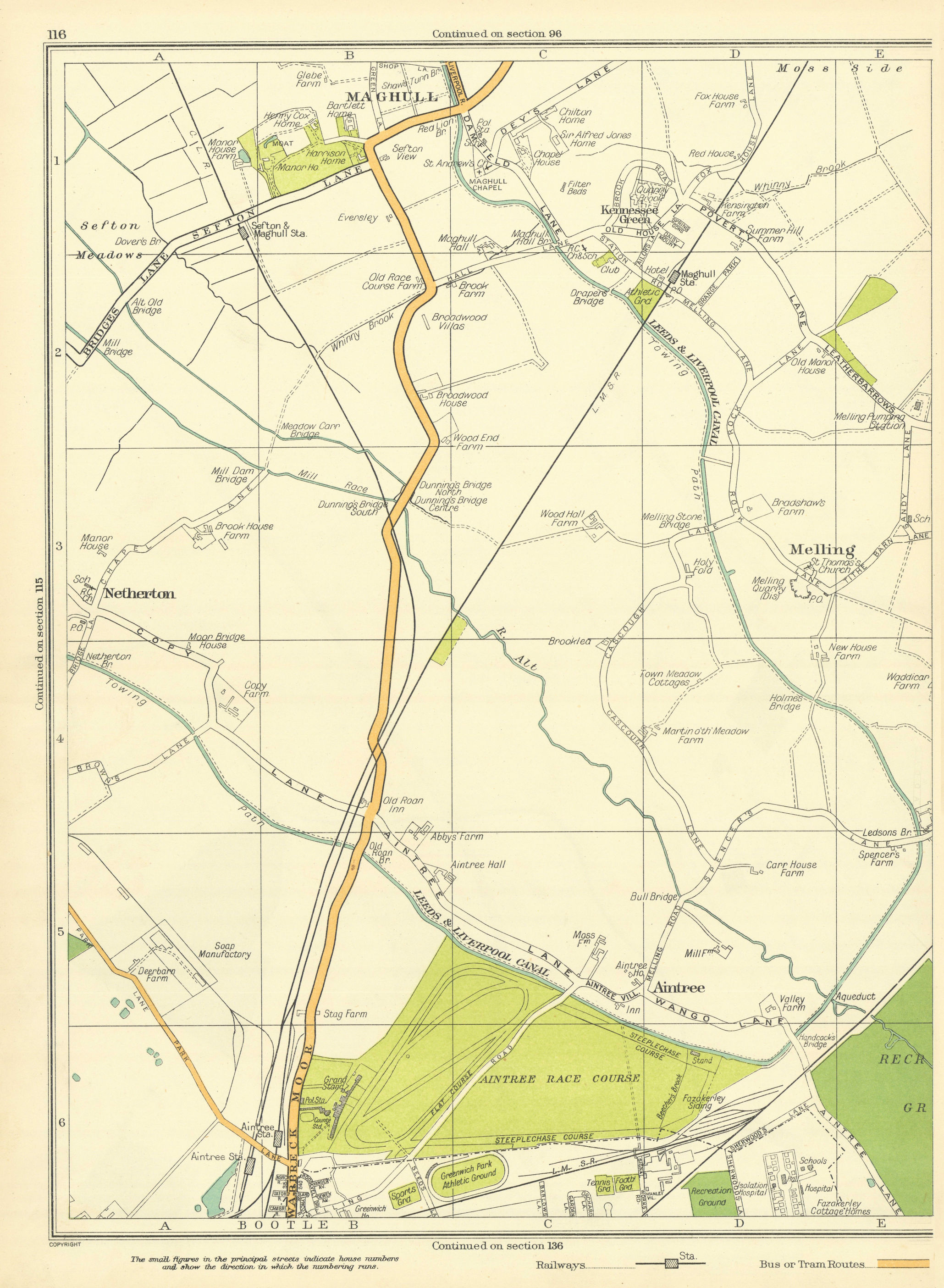 Associate Product LANCASHIRE Bootle Maghull Melling Netherton Aintree Kennessee Green 1935 map