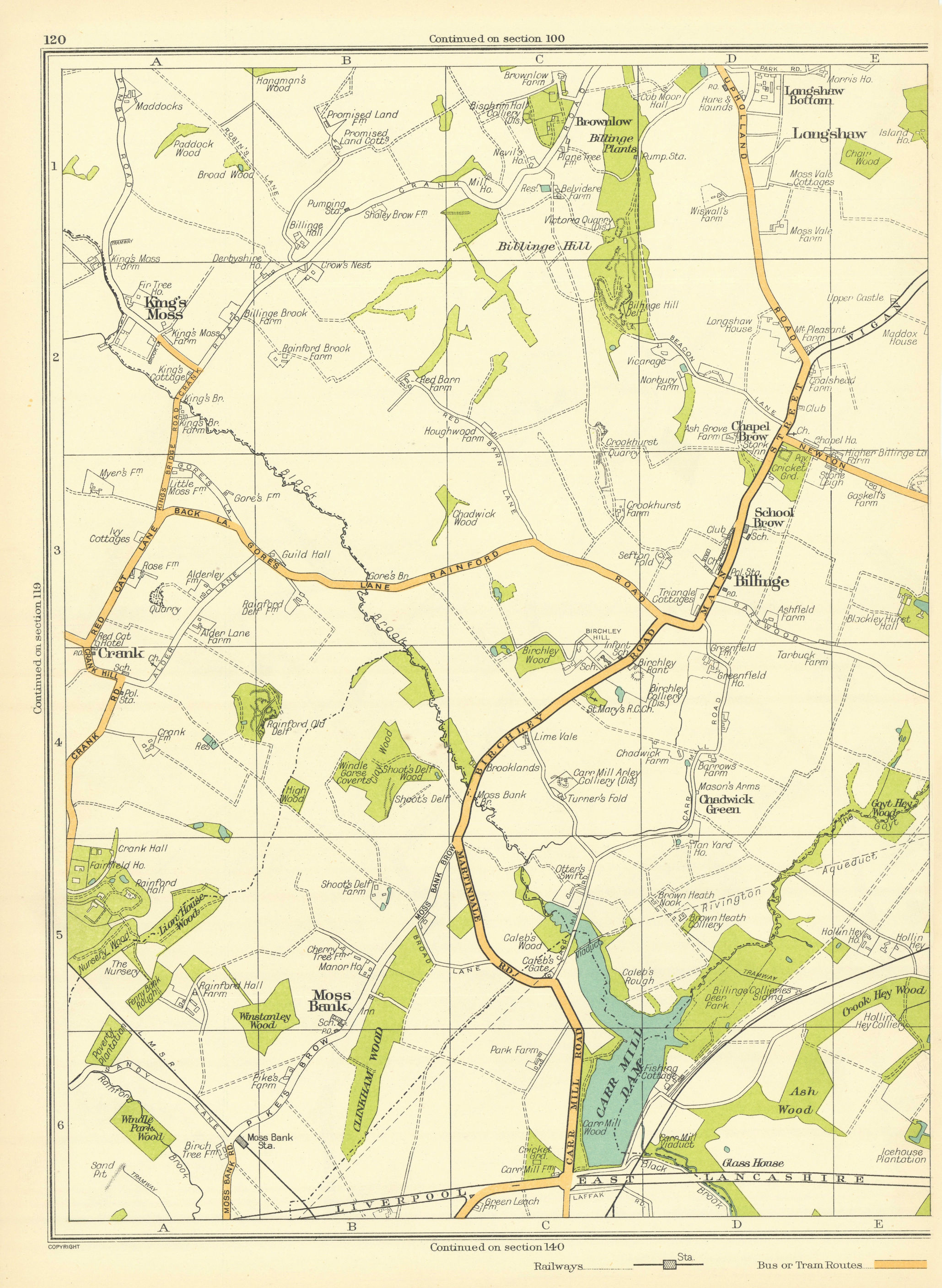 Associate Product LANCASHIRE Moss Bank Billinge Chadwick Green Crank Longshaw King's Moss 1935 map