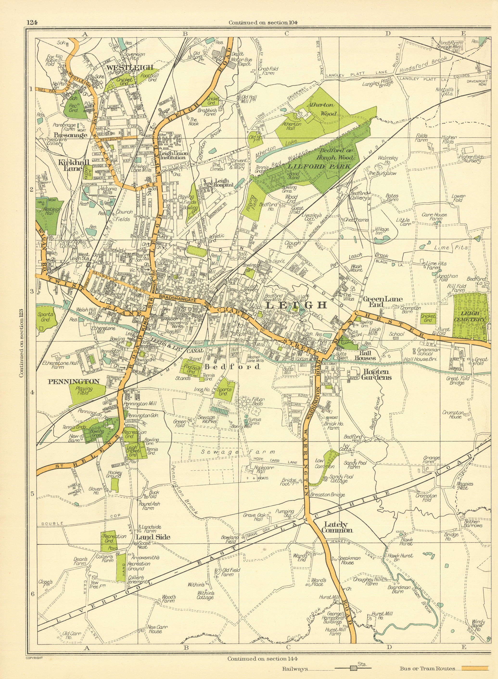 Associate Product LANCS Leigh Pennington Lately Common Green Lane End Bedford Westleigh 1935 map