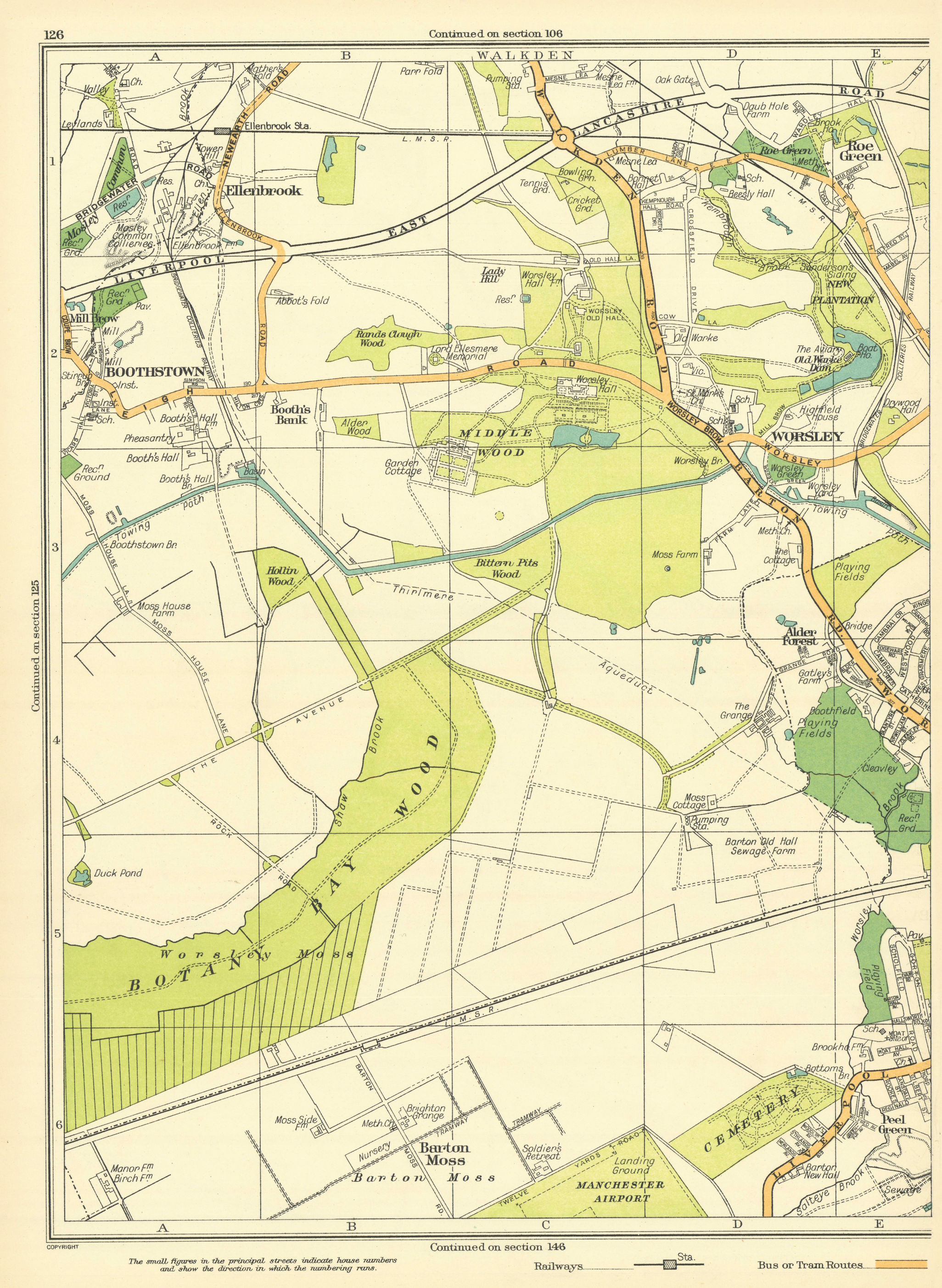 Associate Product LANCASHIRE Eccles Barton Moss Peel Green Worsley Boothstown Ellenbrook 1935 map