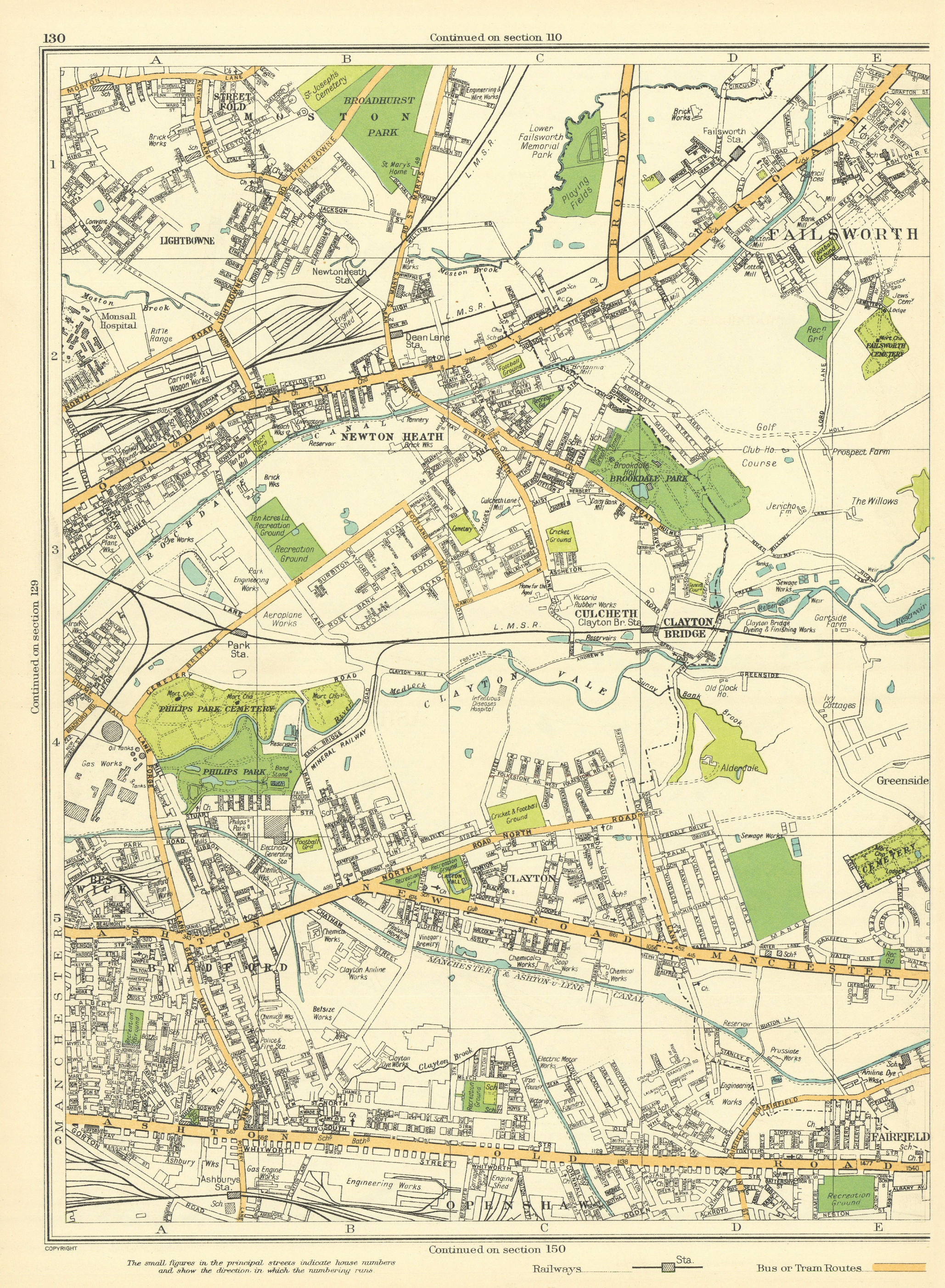 MANCHESTER Newton Heath Clayton bridge Culcheth Failsworth 1935 old map