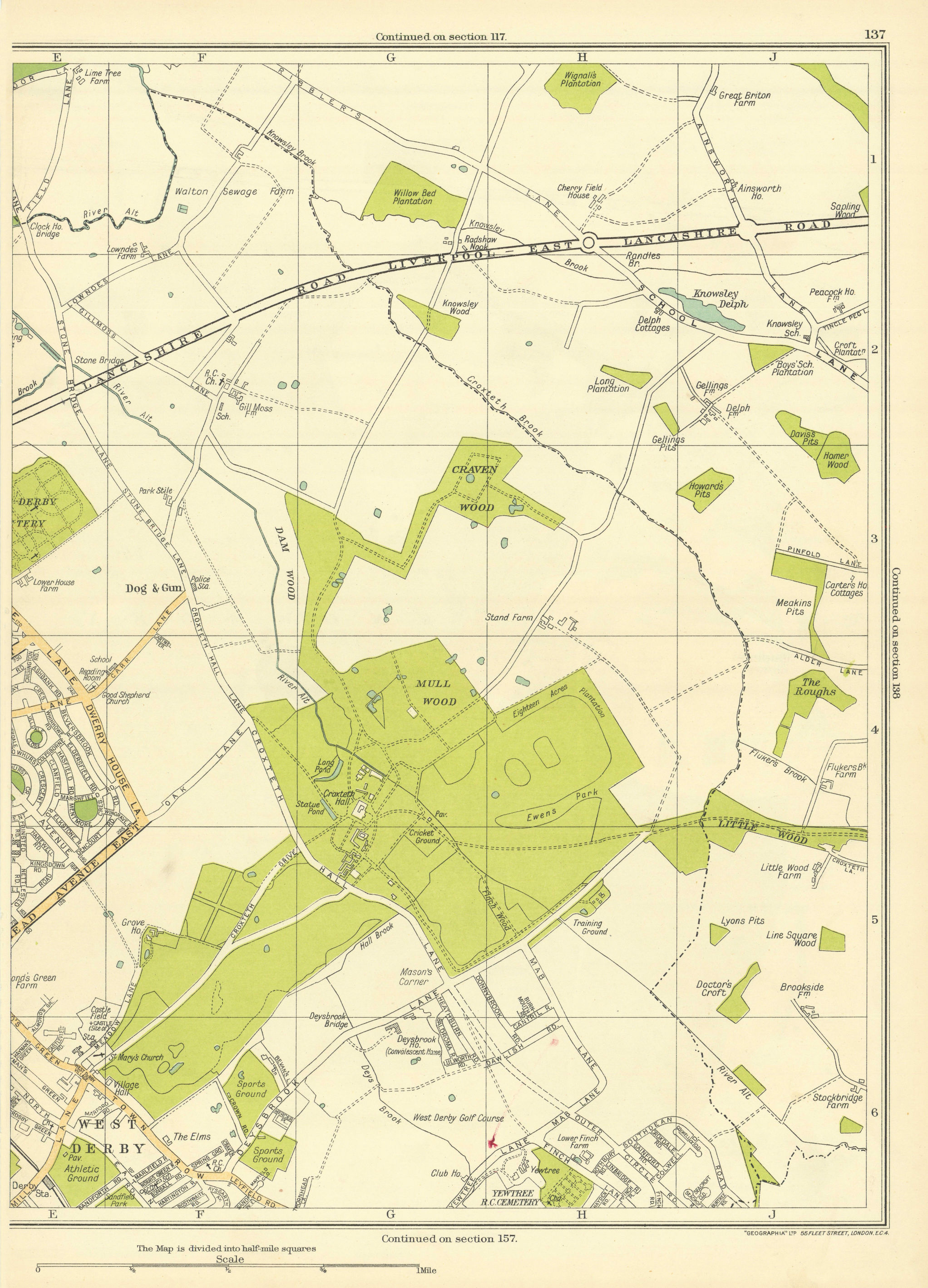 LIVERPOOL Norris Green West Derby Mullwood Craven Dog And Gun 1935 old map