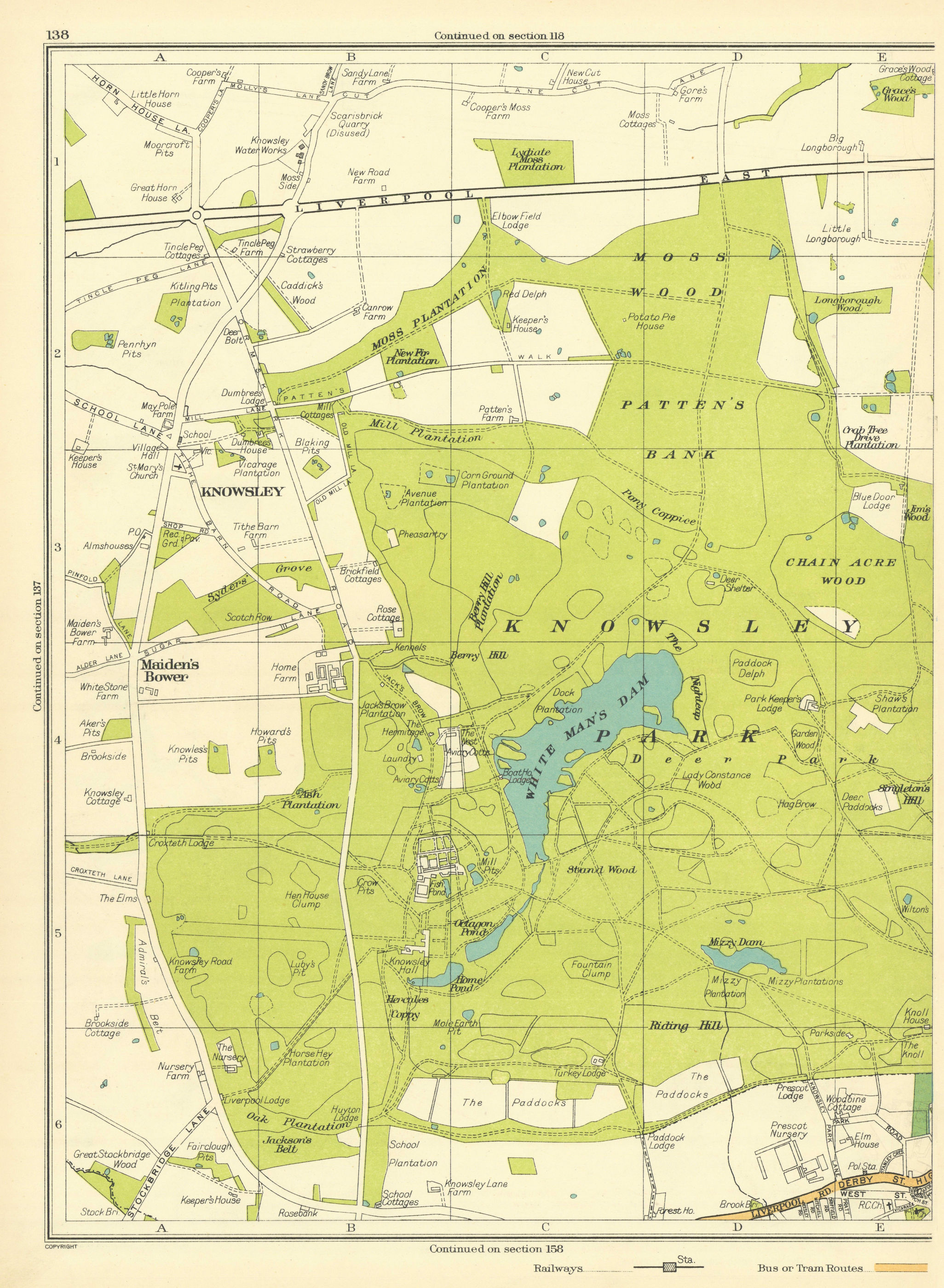 Associate Product LANCS Knowsley Park Prescot Maiden's Bower White Man's Dam Mizzy Dam 1935 map