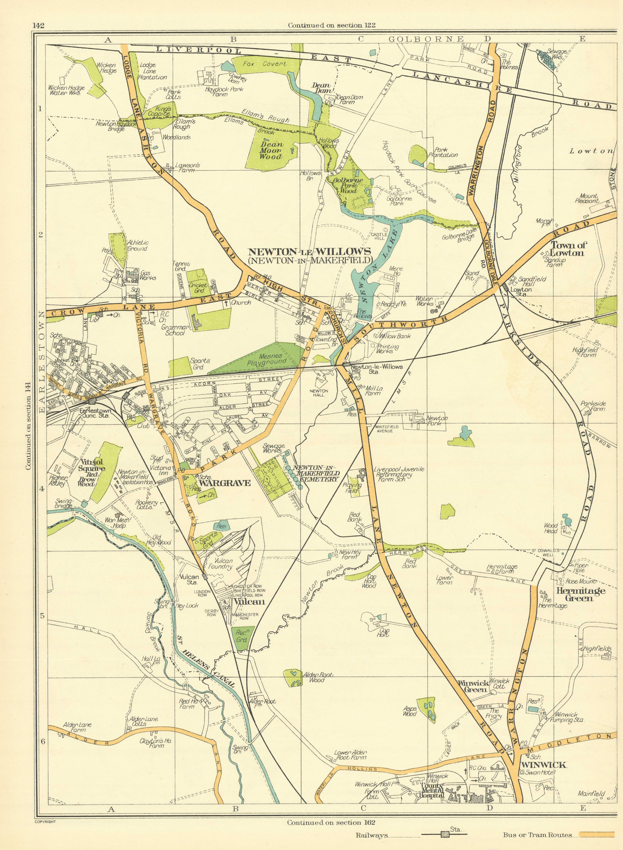 Associate Product LANCS Newton-le-Willows Wargrave Vulcan Winwick Hermitage Green Lowton 1935 map