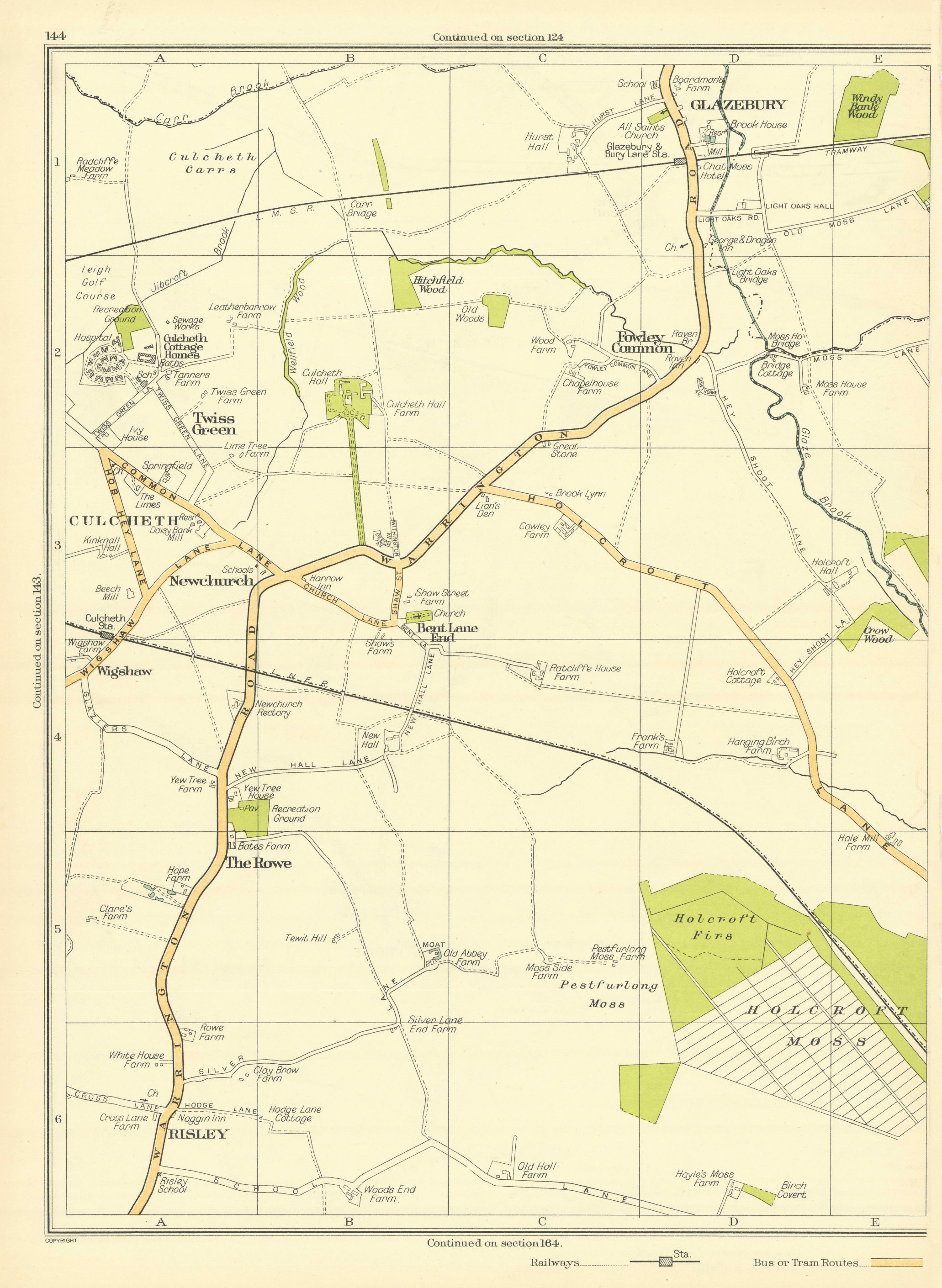 Associate Product LANCS Twiss Green Culcheth Newchurch Rowe Risley Fowley Cm Glazebury 1935 map