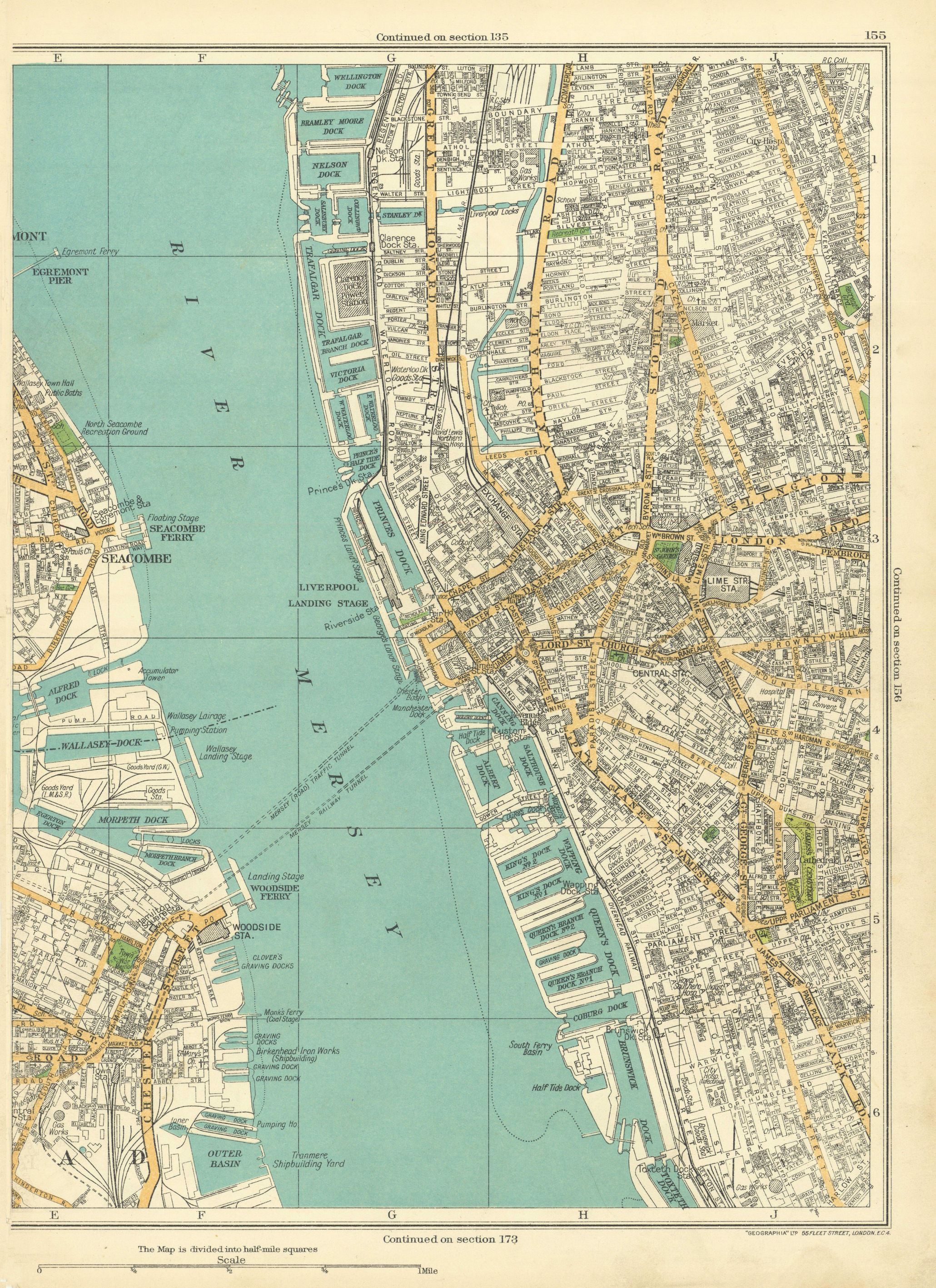 Associate Product LIVERPOOL Seacombe Egremont Woodside Ferry River Mersey Birkenhead 1935 map