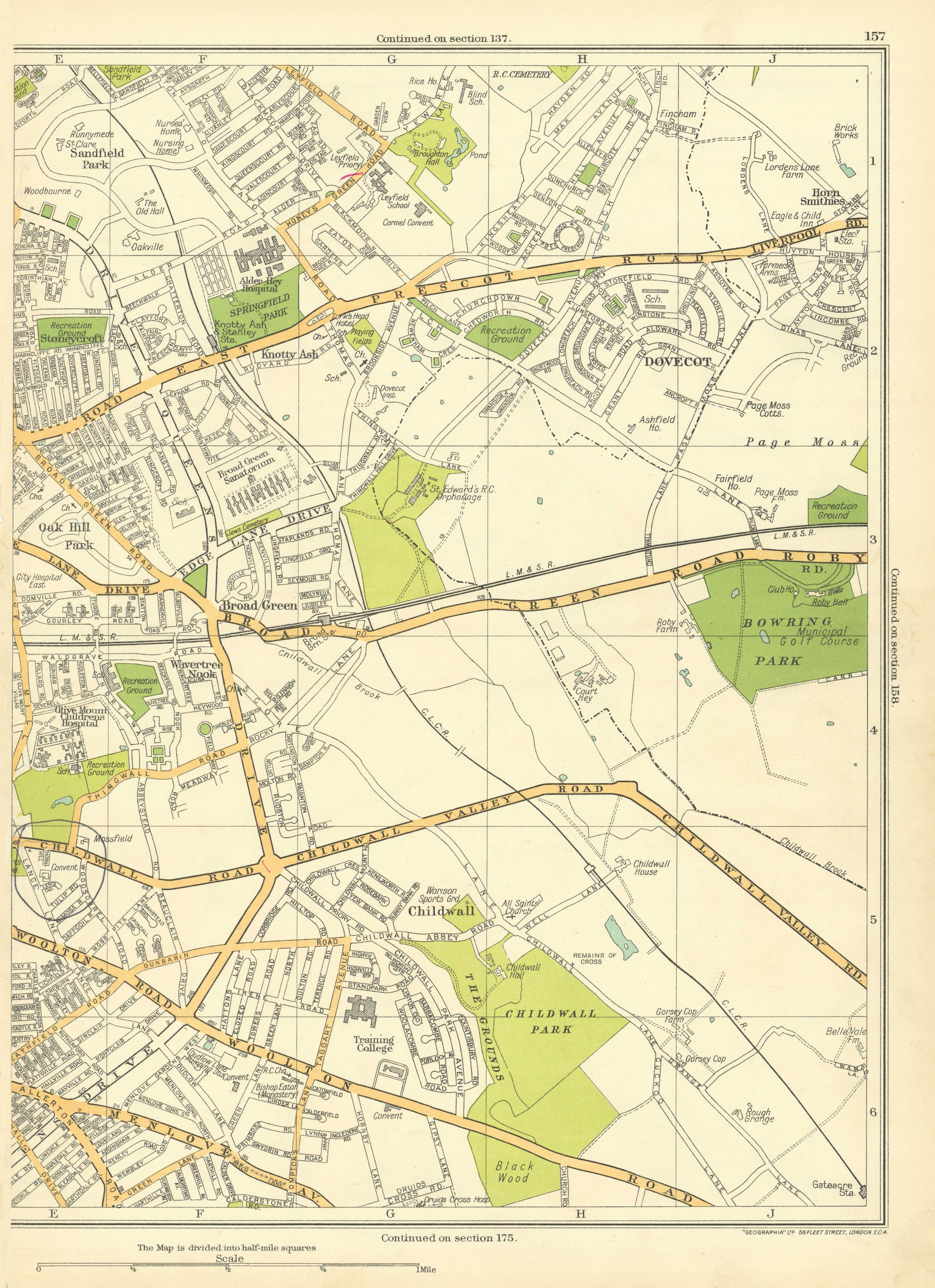 Associate Product LIVERPOOL Childwall Broad Green Dovecot Horn Smithies Wavertree 1935 old map