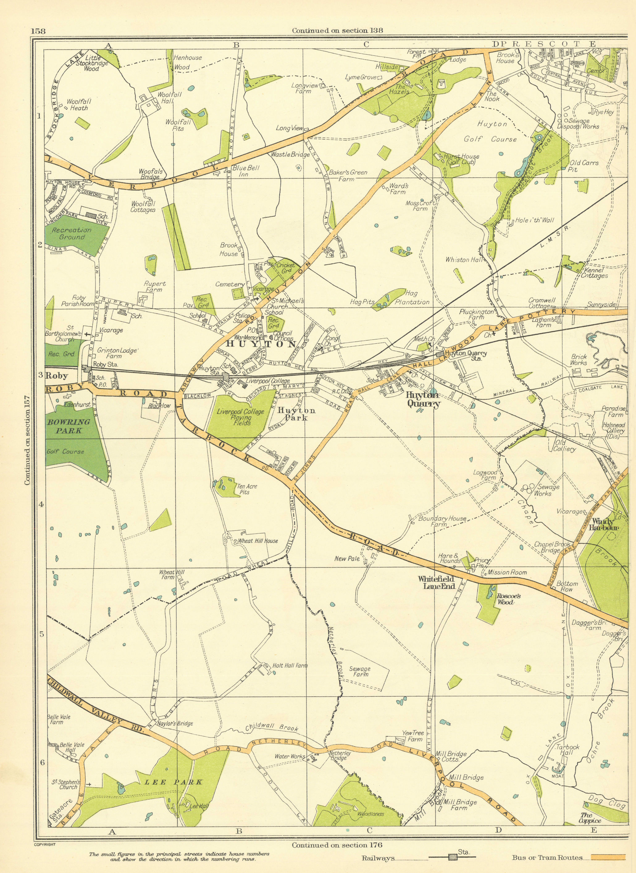 Associate Product LANCASHIRE Huyton Quarry Roby Roscoe's Wood Old Colliery Prescot 1935 map