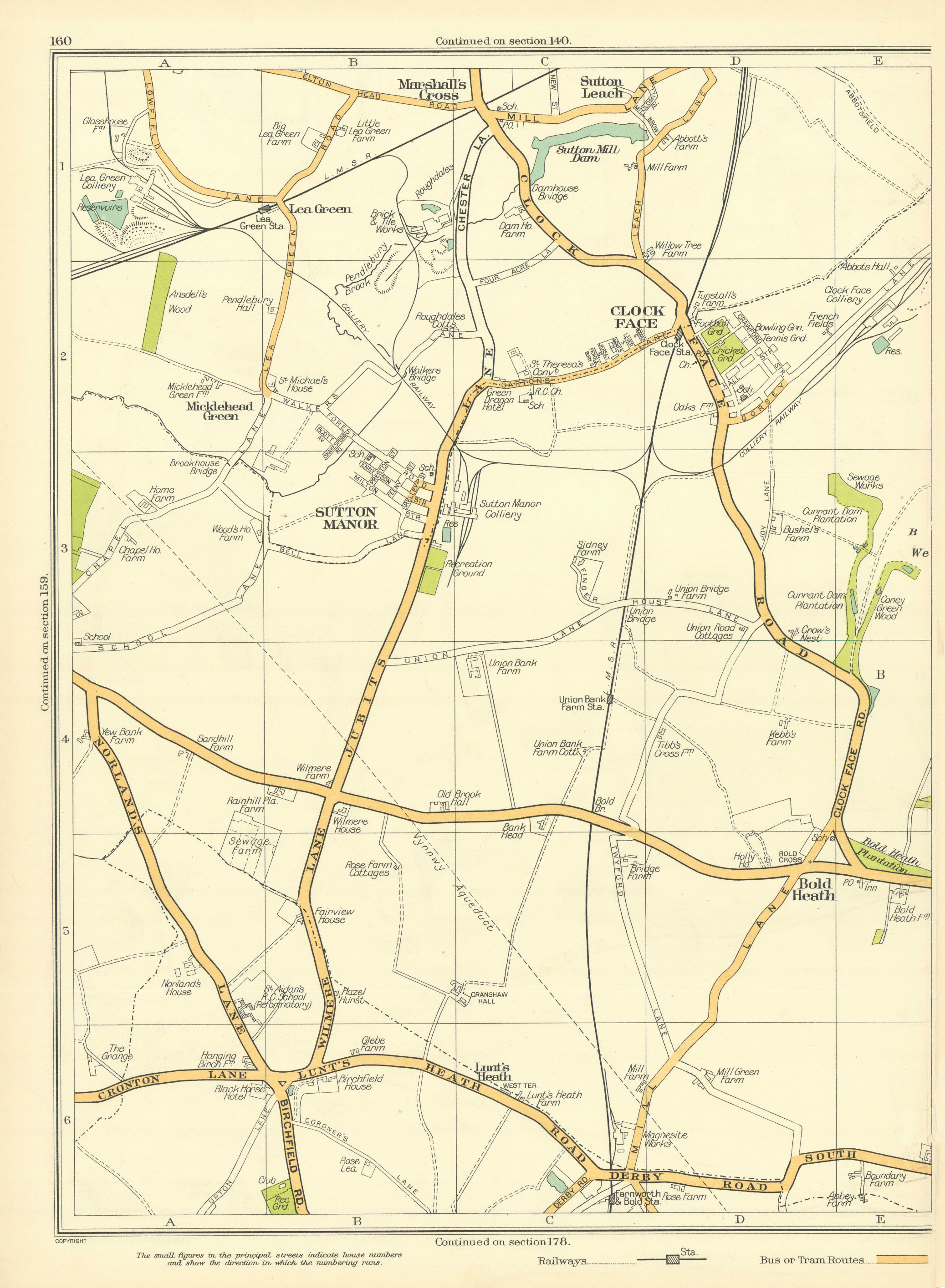 LANCS Marshall's Cross Sutton Leach Manor Clock Face Micklehead Green 1935 map