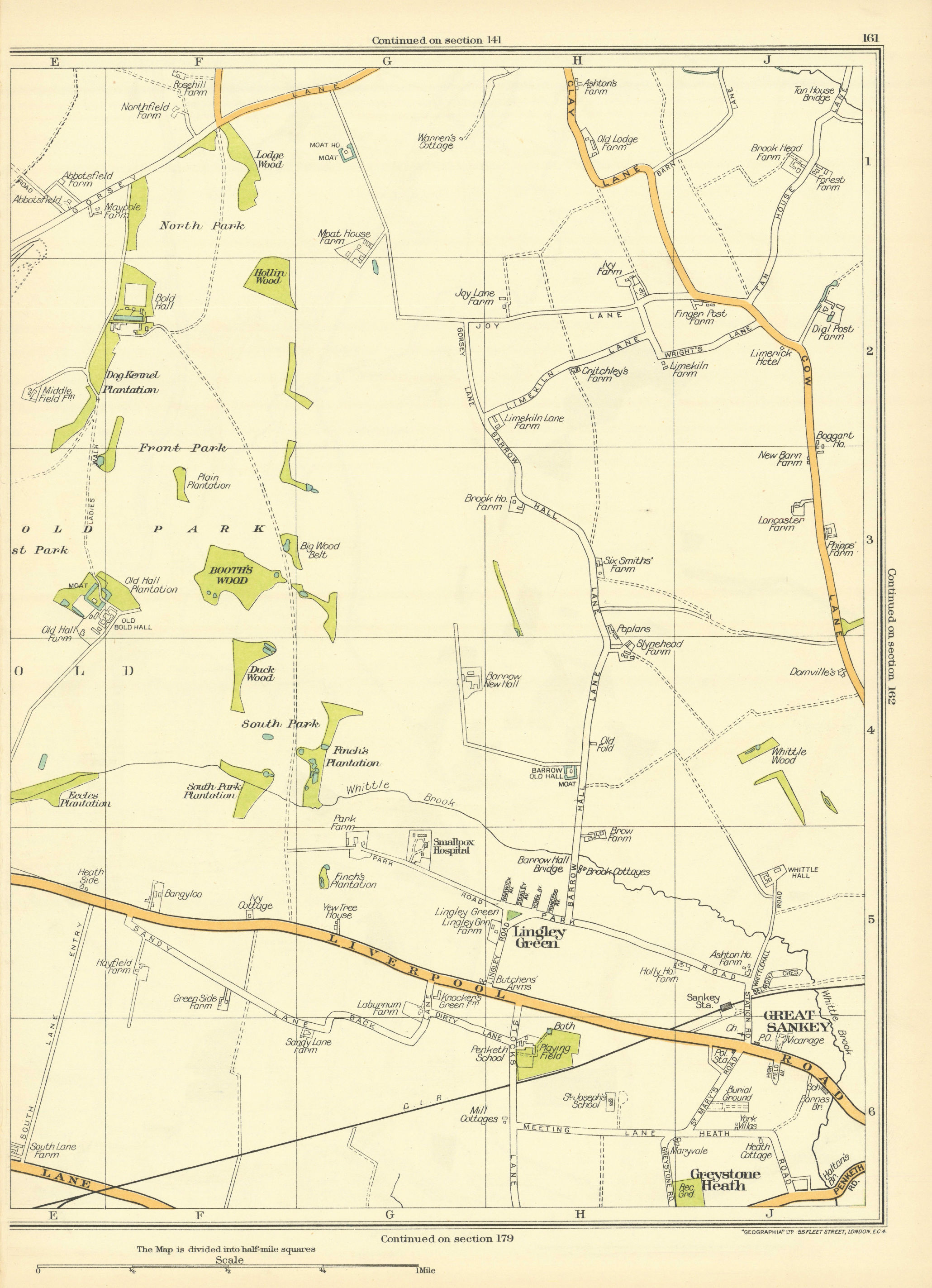 Associate Product LANCASHIRE Lingley Green Great Sankey Greystone Heath South Park 1935 old map