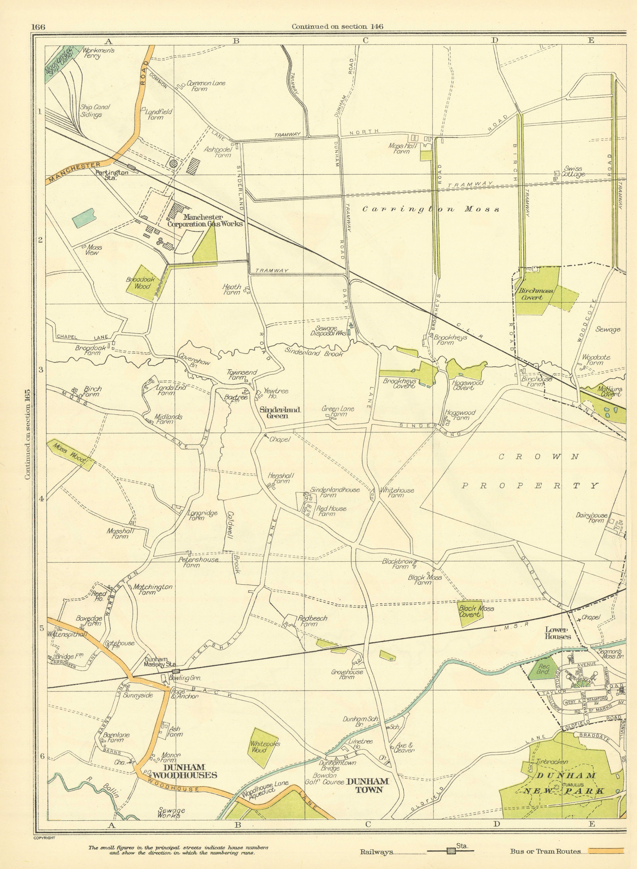 Associate Product CHESHIRE Sinderland Green Dunham Woodhouses town New Park Lower Houses 1935 map