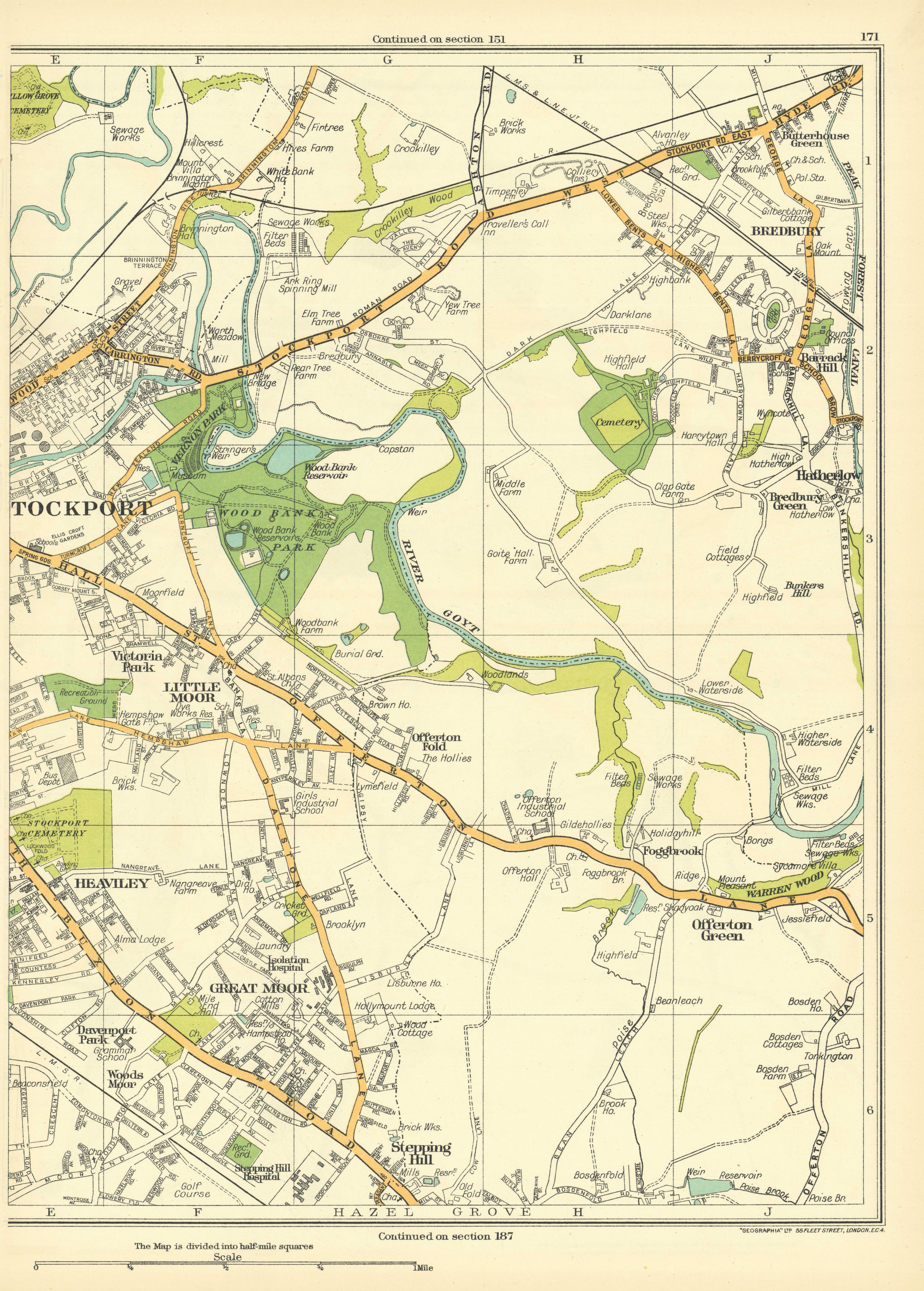 Associate Product STOCKPORT Little Gt Moor Heaviley Stepping Hill Bredbury Offerton Grn 1935 map